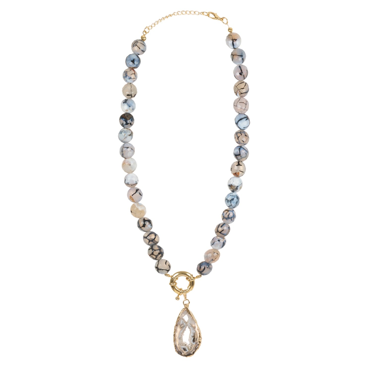 Lara Ari Women's Blue / Grey / Neutrals Dragon Vein Agate Pendant Necklace