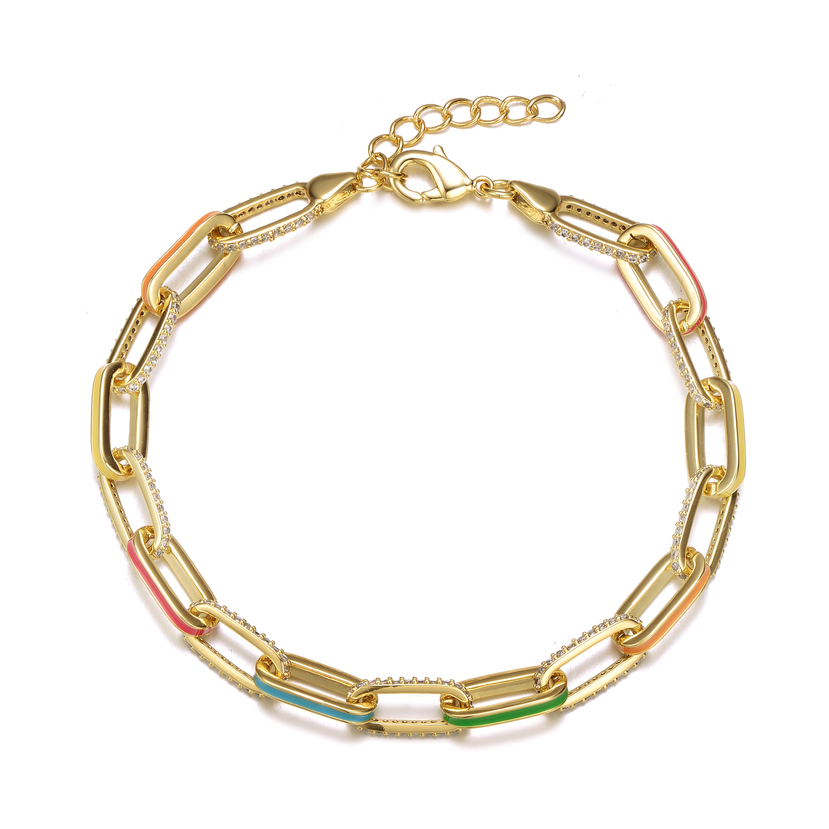 Women’s Rachel Glauber Yellow Gold Plated With Multi Color Enamel Chain Bracelet Genevive Jewelry