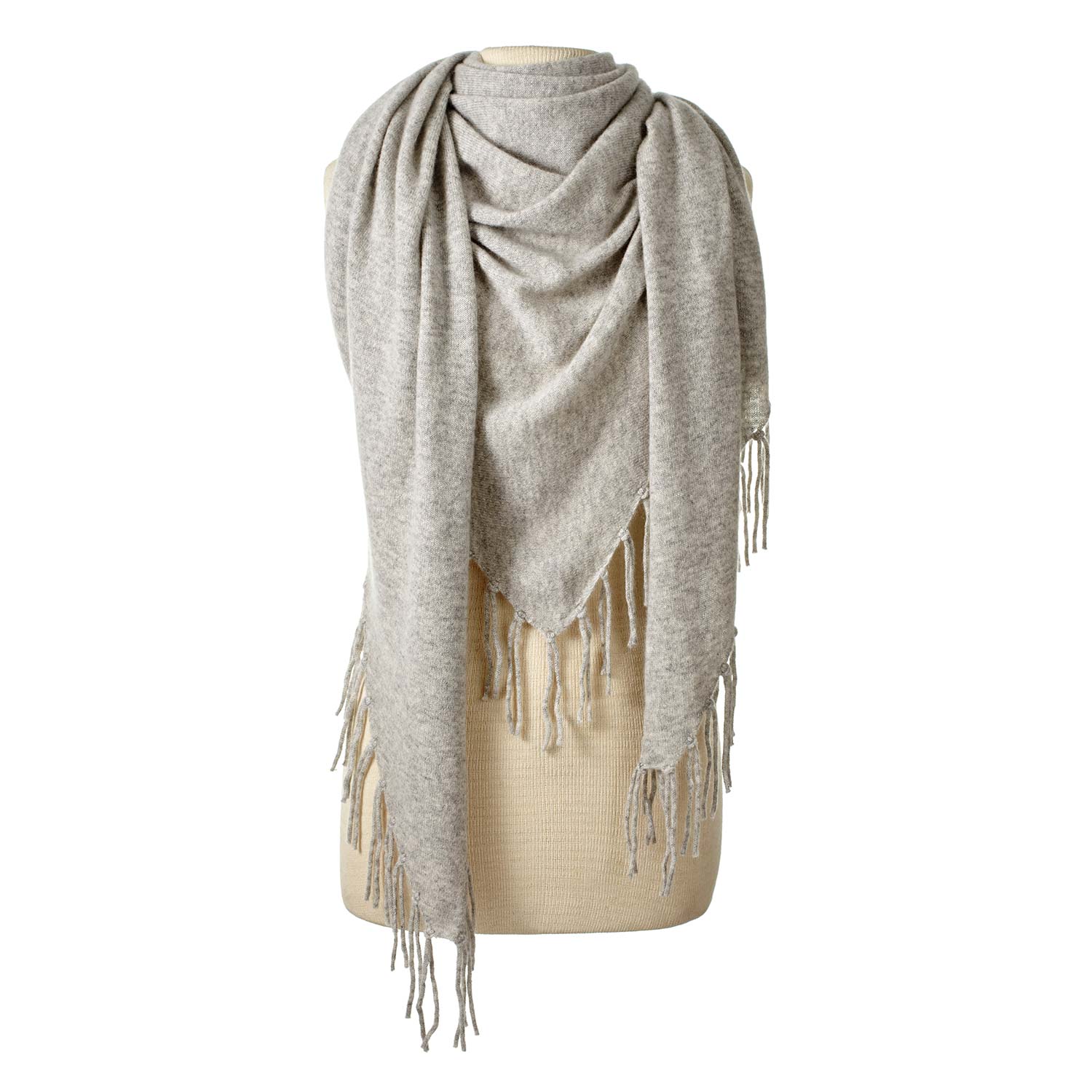 Women’s Grey Alpine Cashmere Fringed Triangle Wrap - Flint