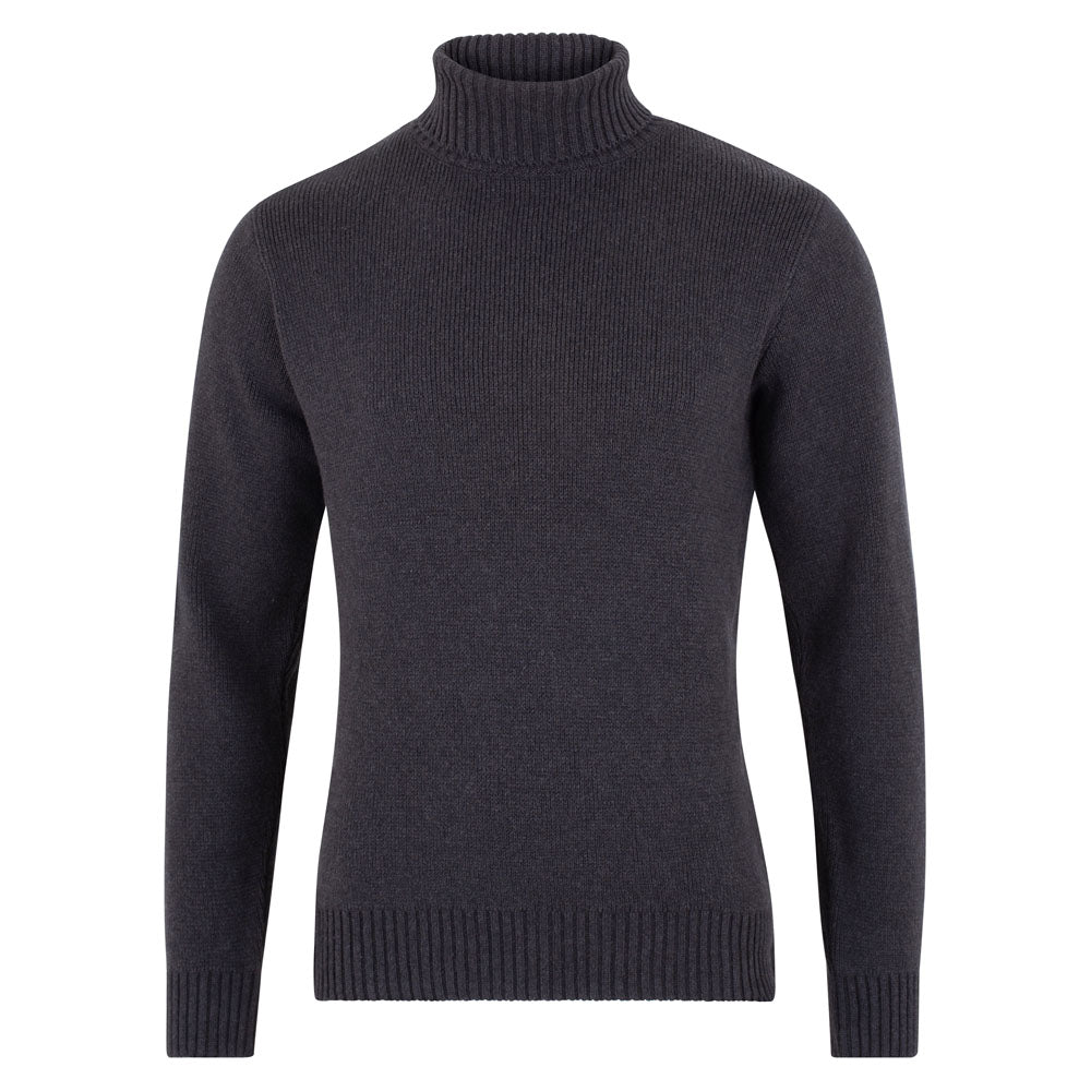 Grey Mens Midweight Pure Cotton Fitted Submariner Roll Neck Harrison Jumper - Anthracite Small Paul James Knitwear