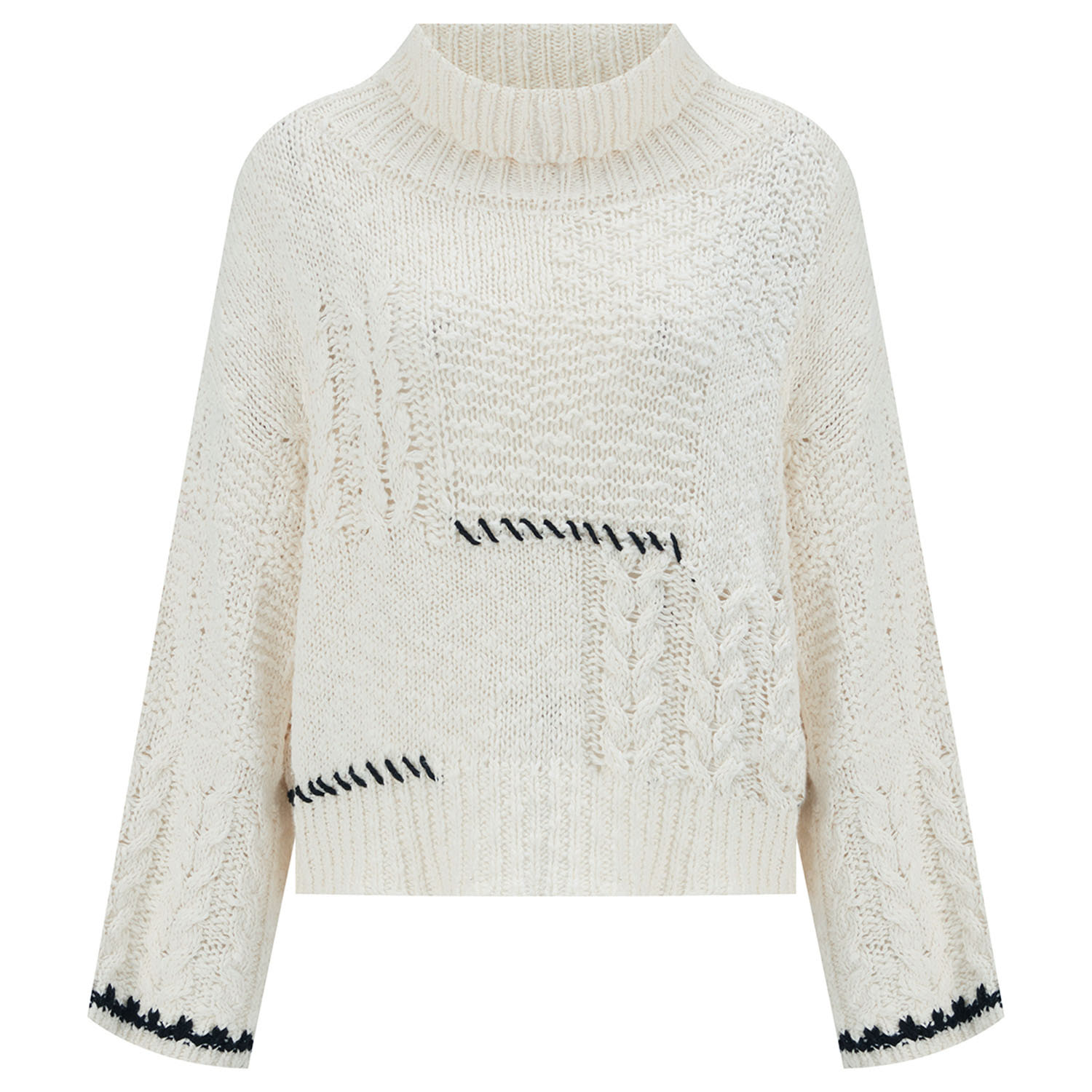 Women’s White Ilda Pure Cotton Embroidered Cable Knit Pullover - Ecru S/M Peraluna