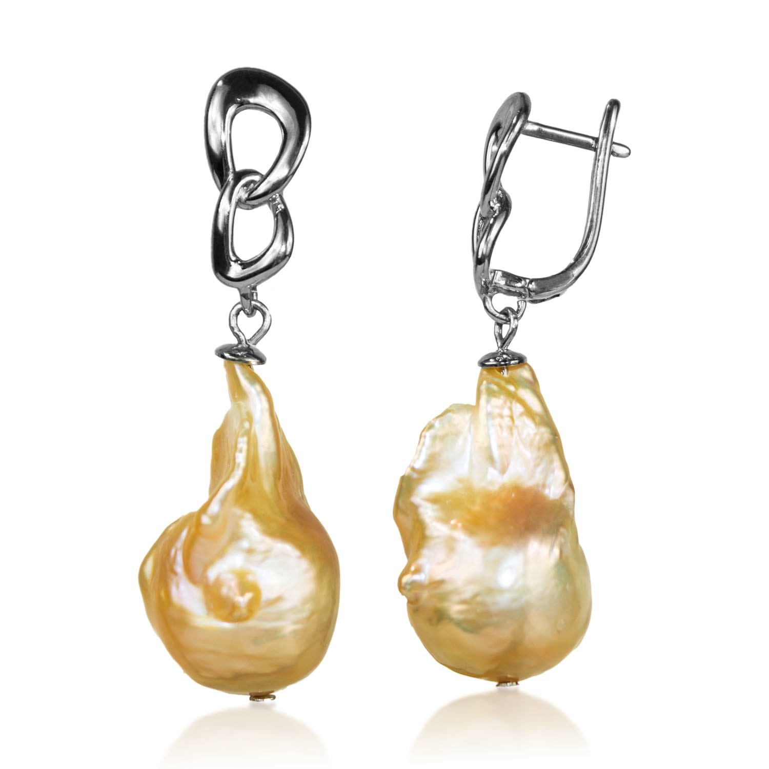 Mayfair Pearls Women's Yellow / Orange / Silver Peach Ember Baroque Pearl Earrings