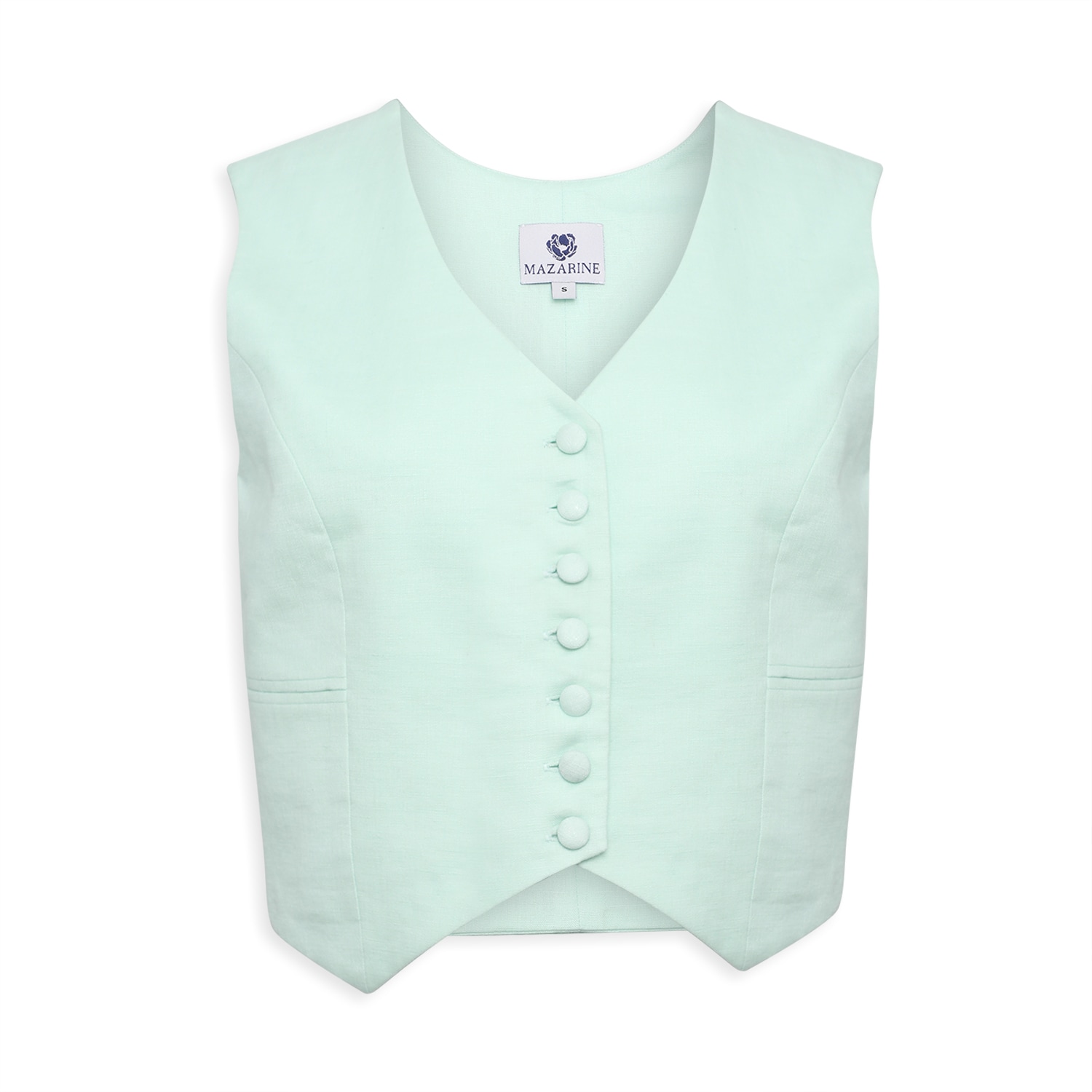 Women’s Blue Linen Fitted Vest Extra Small Mazarine Ladies’ Garments Trading Co. L. l.c.