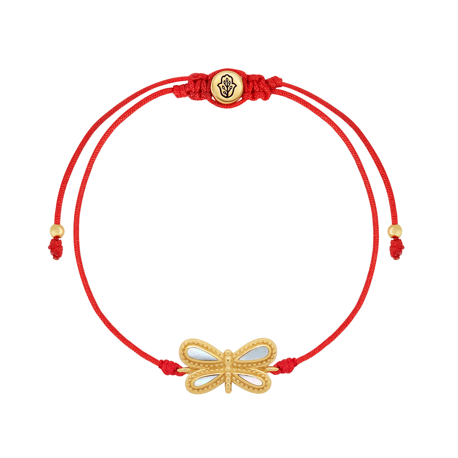 Karma And Luck Women's Red / White Infinite Grace Mother Of Pearl Dragonfly Red String Bracelet In Multi