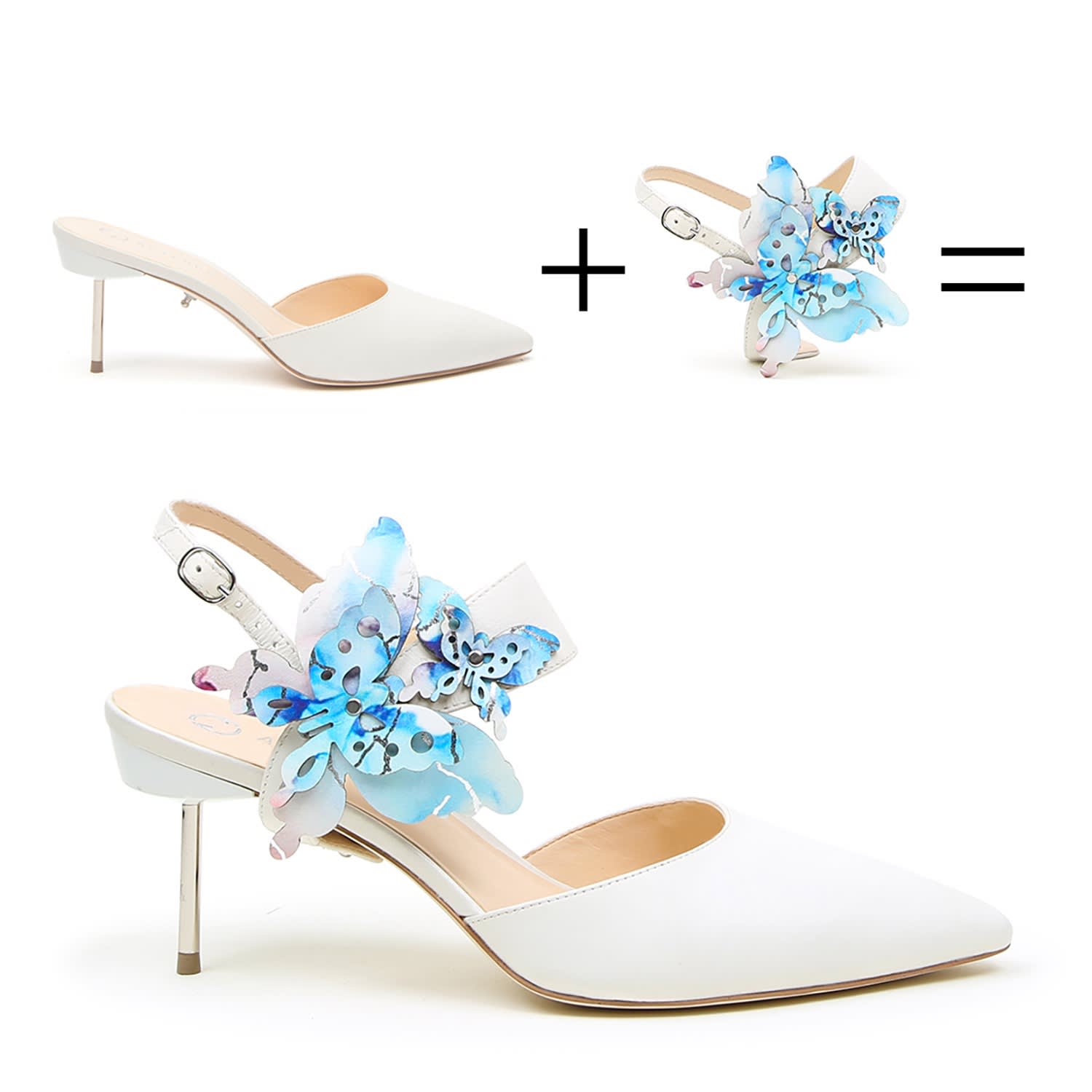 Alterre Customizable White V Mule + Marilyn Strap - White - 7