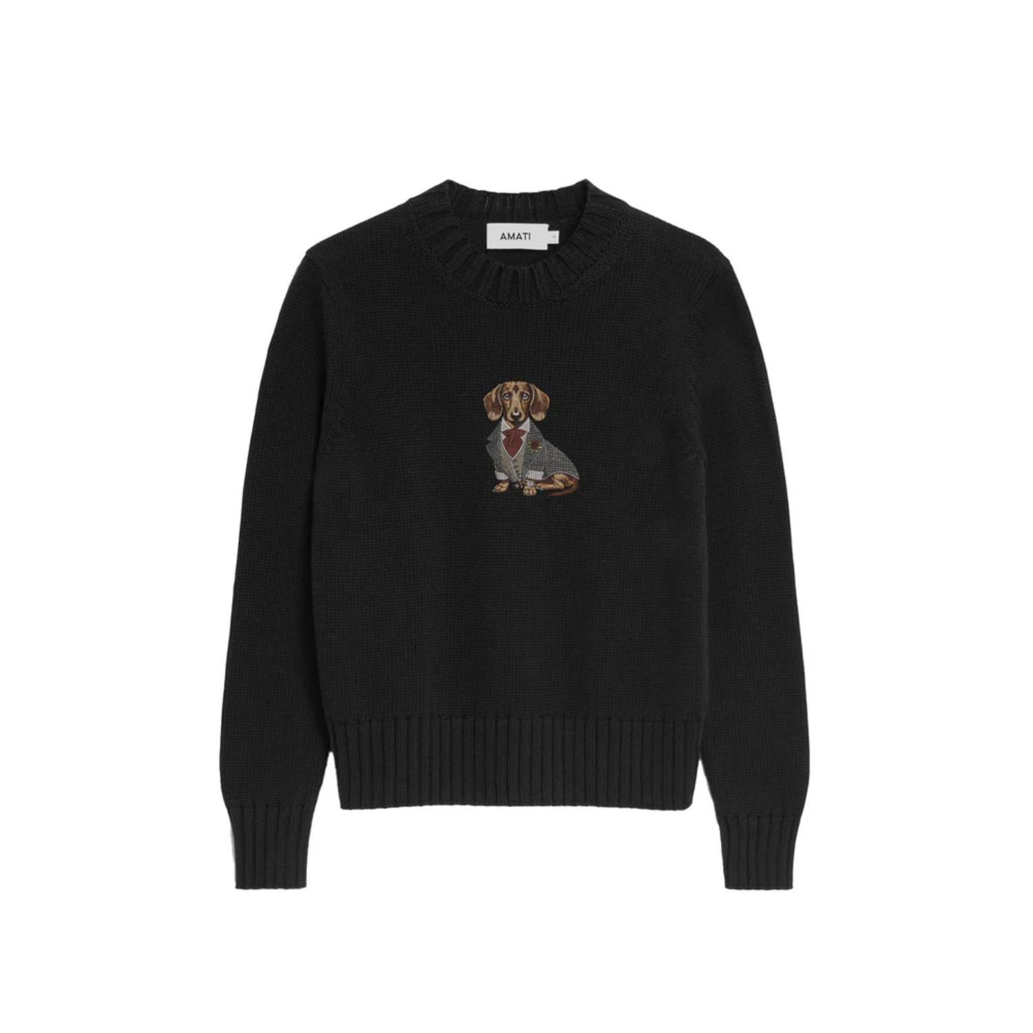 Amati Collection Women's Dachshund Embroidered Sweater Black