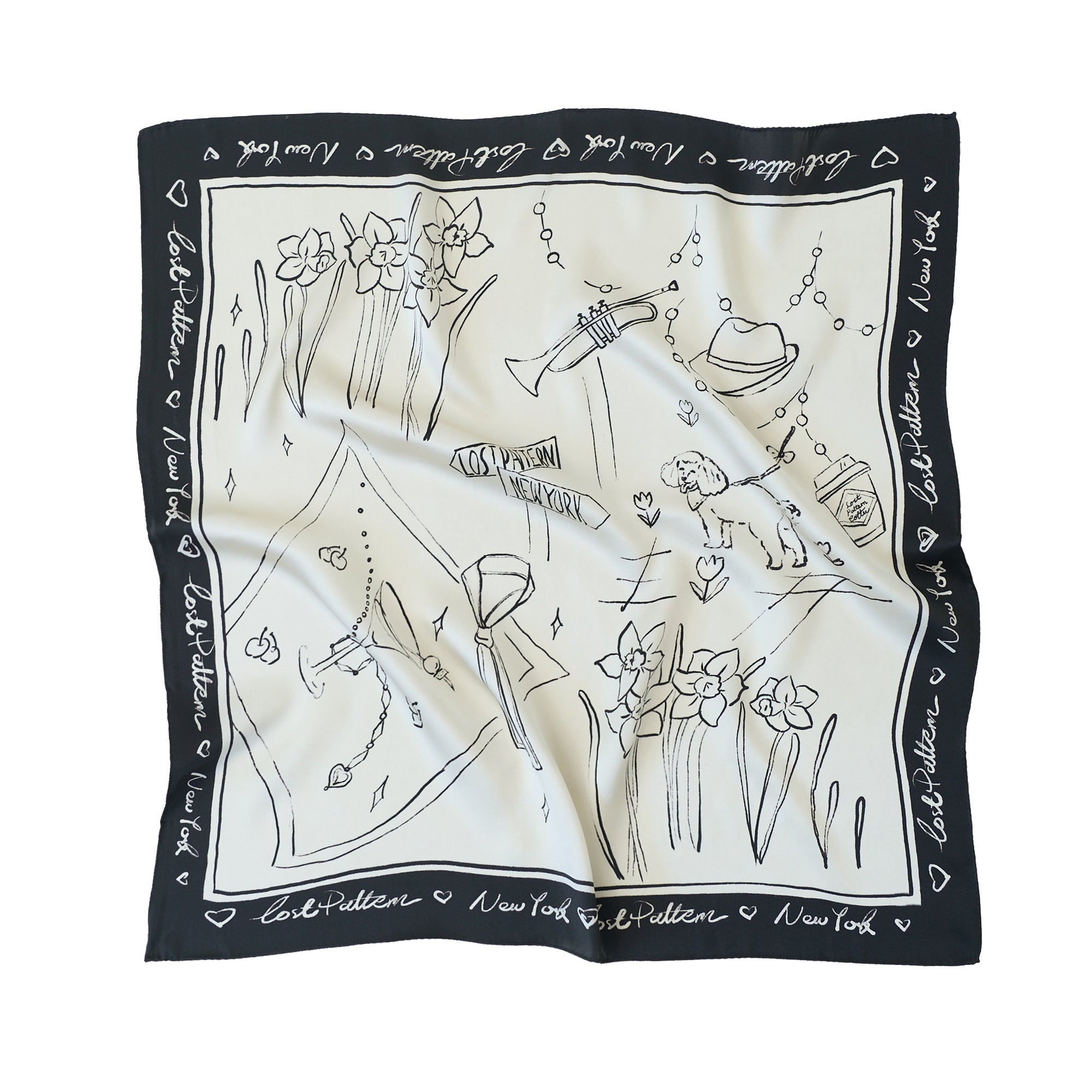 Women’s Black / White New York In Sketches Silk Scarf - Black & White Lost Pattern Nyc