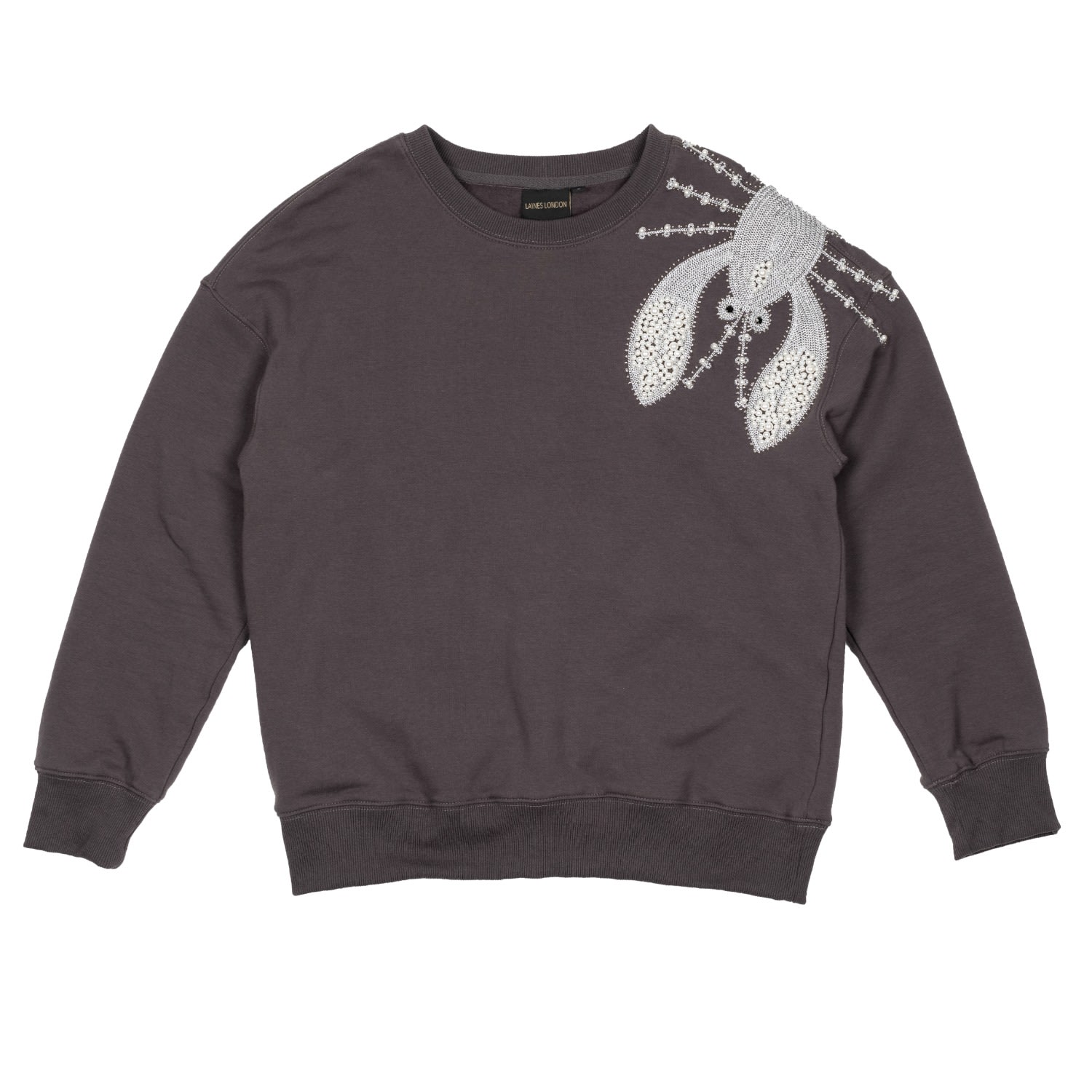 Laines London Women's Grey Pearl & Silver Lobster Relaxed Fit Sweatshirt In Gray