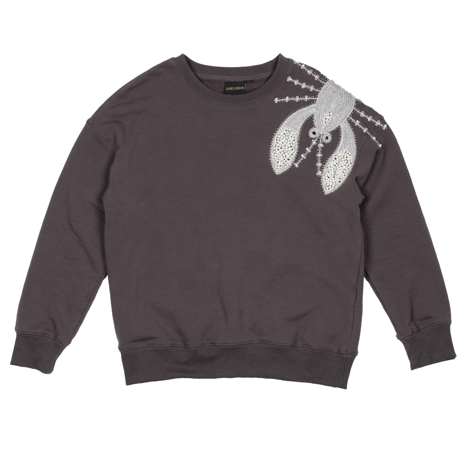 Women’s Grey Pearl & Silver Lobster Relaxed Fit Sweatshirt Extra Large Laines London