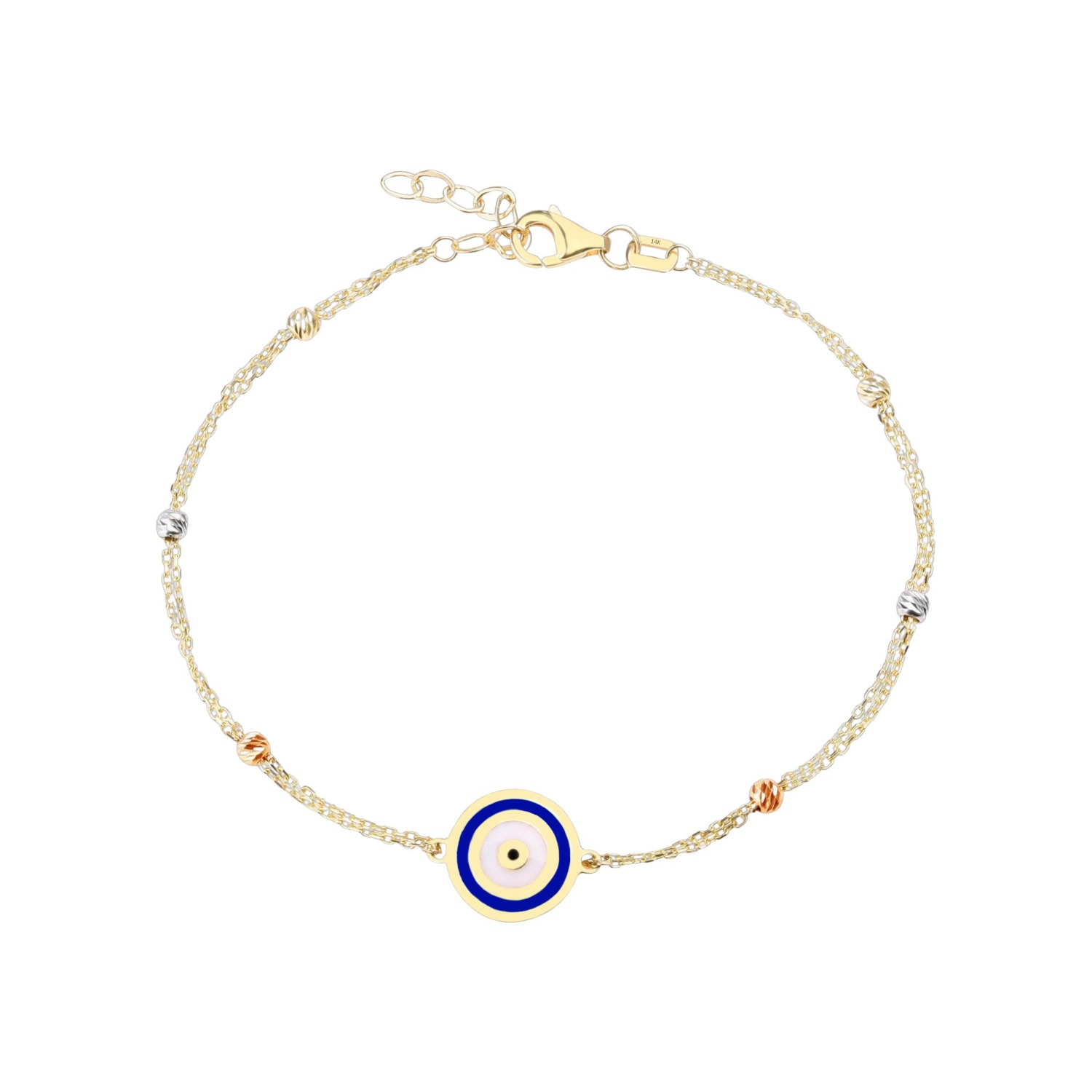 Jewelsty Fine Jewelry Women's Gold / Blue Double Chain Navy Blue Evil Eye Bracelet