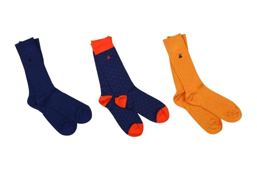 Men’s Orange & Blue Sock Box - 3 Pairs Of Bamboo Socks One Size Swole Panda