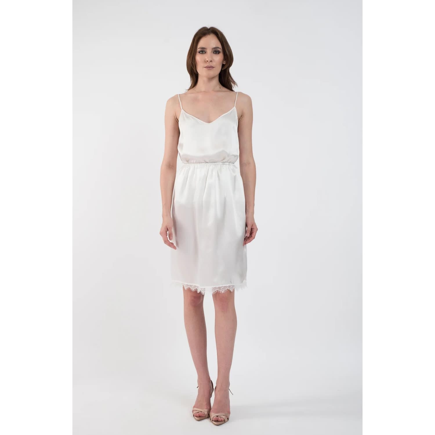 Pure Silk Slip Dress In Ivory With Adjustable Straps by IZABELA MANDOIU