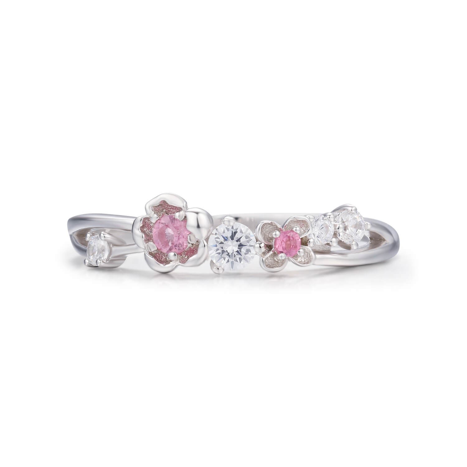 Women’s Silver Cherry Blossom Pink Tourmaline Band White Gold Vermeil Azura Jewelry New York