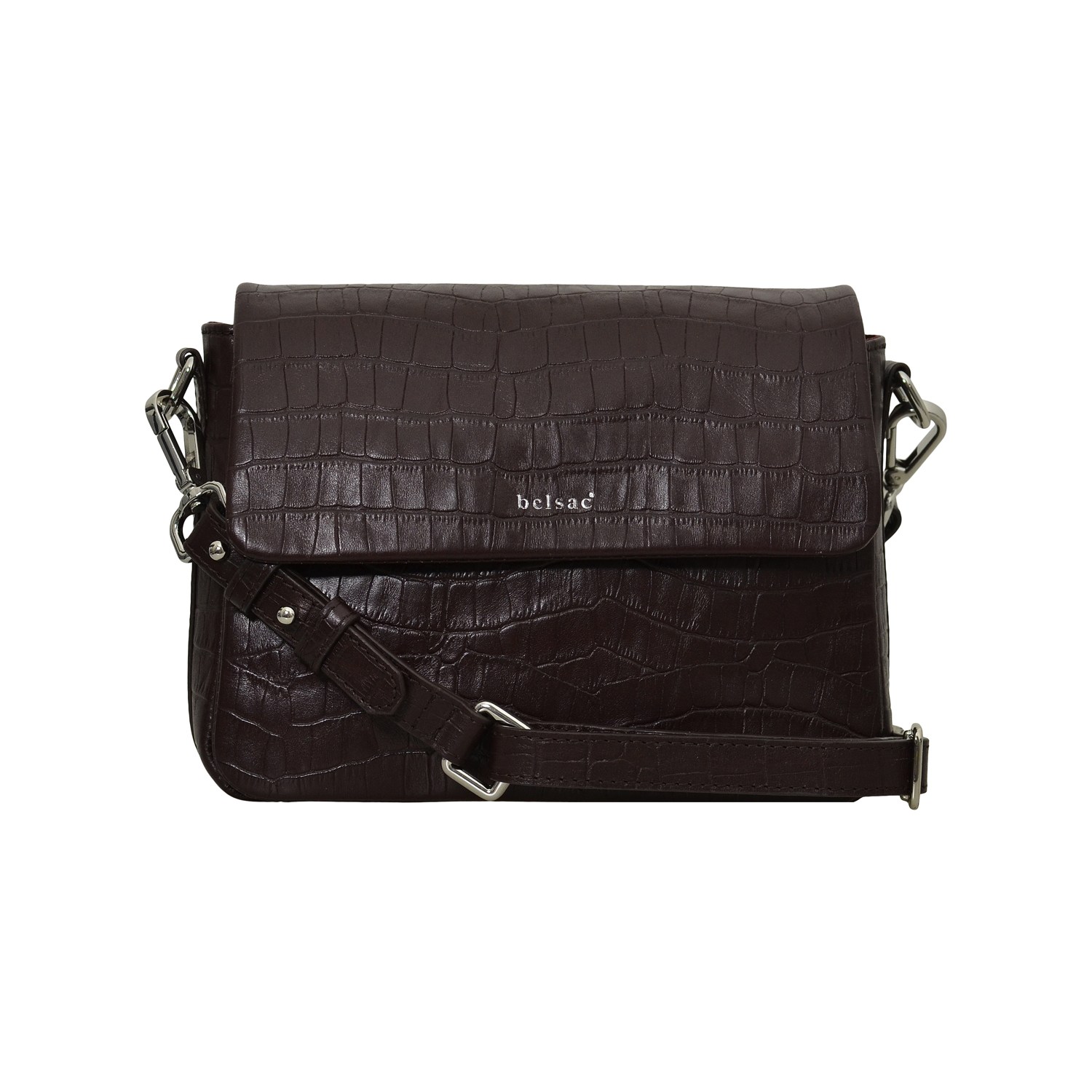 Belsac Women's Karenmari Brown Crossbody In Croco-embossed Leather In Brown