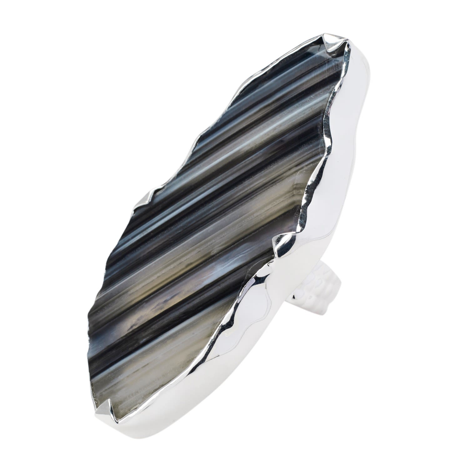 Yaa Yaa London Women's Silver / Black / Grey Sterling Silver Grande Black Ink Grey Gemstone Adjustable Ring In Metallic