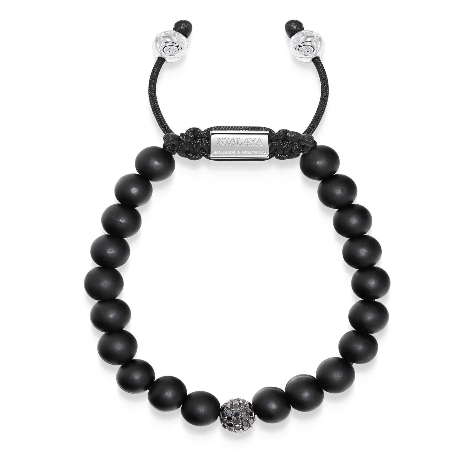 Nialaya Black / Silver Men's Black Diamond Beaded Bracelet With Matte Onyx In Black/silver
