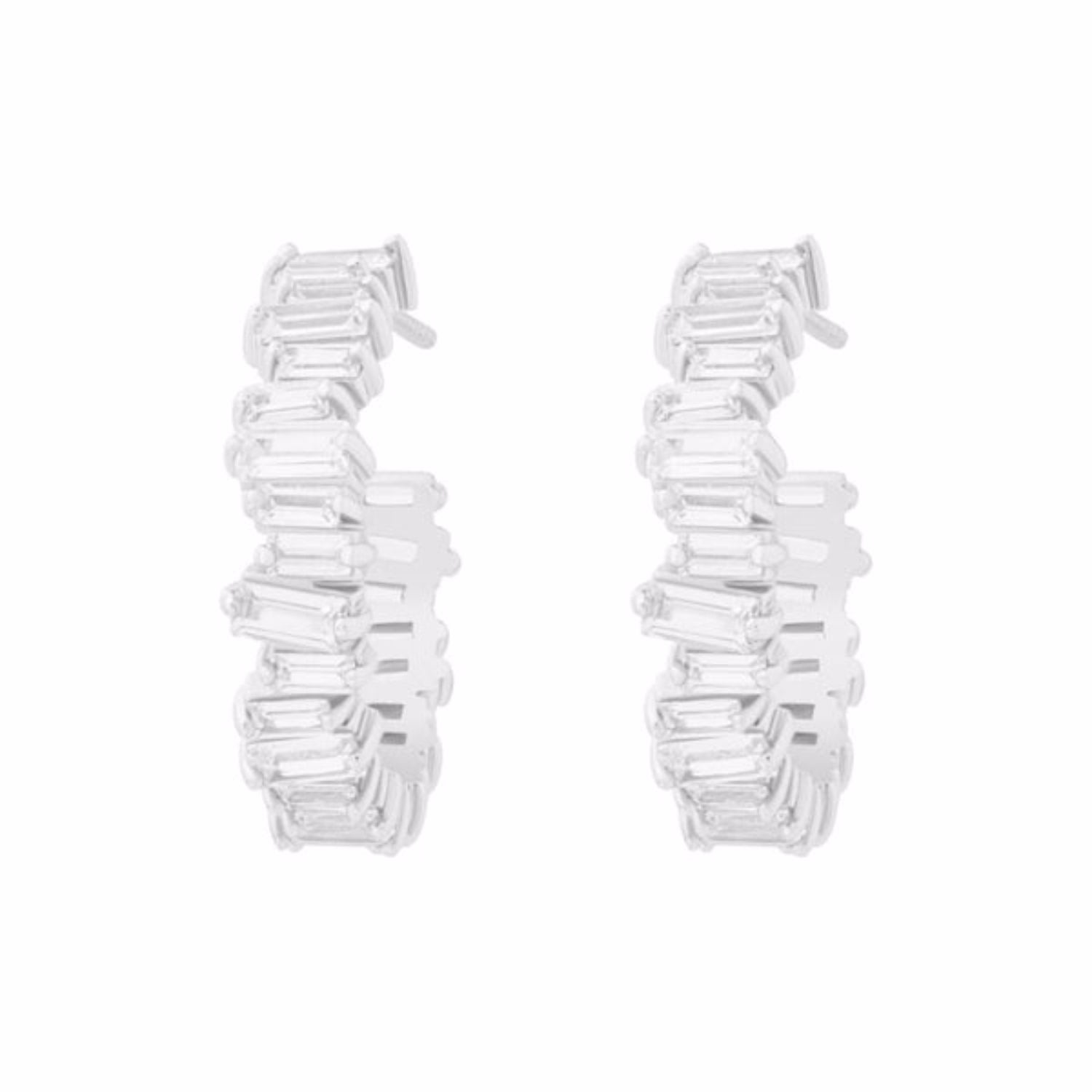 Women’s Crystal Baguette Maxi Hoops Silver Cartilage Cartel