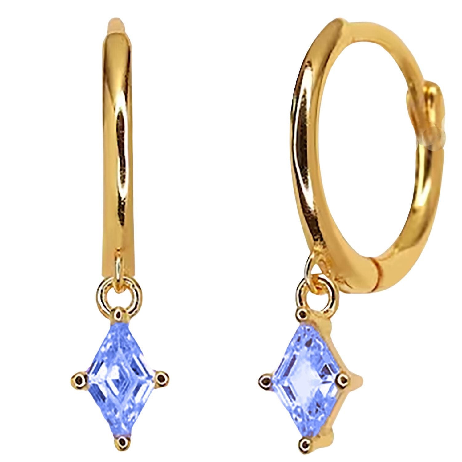 Women’s Blue / Gold Tiny Aquamarine March Birthstone Dangle Rook Hoop Harfi