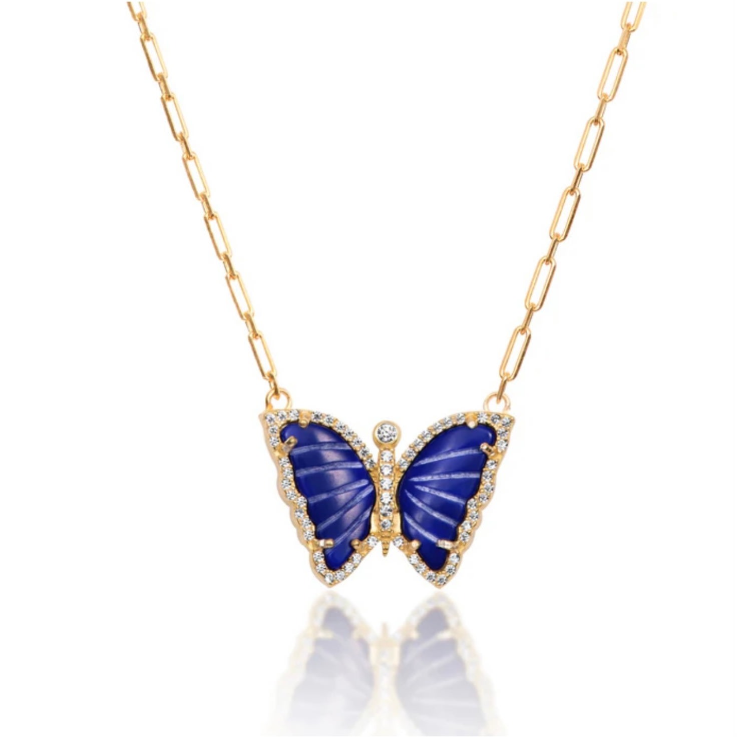 Women’s Gold Lapis Butterfly Paperclip Necklace Selen Jewels