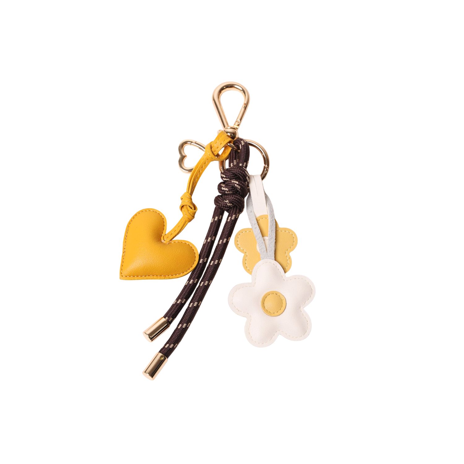 Pop Ups Brand Women's Key Chain Espresso With Charms - Yellow Heart And Brown Daisies