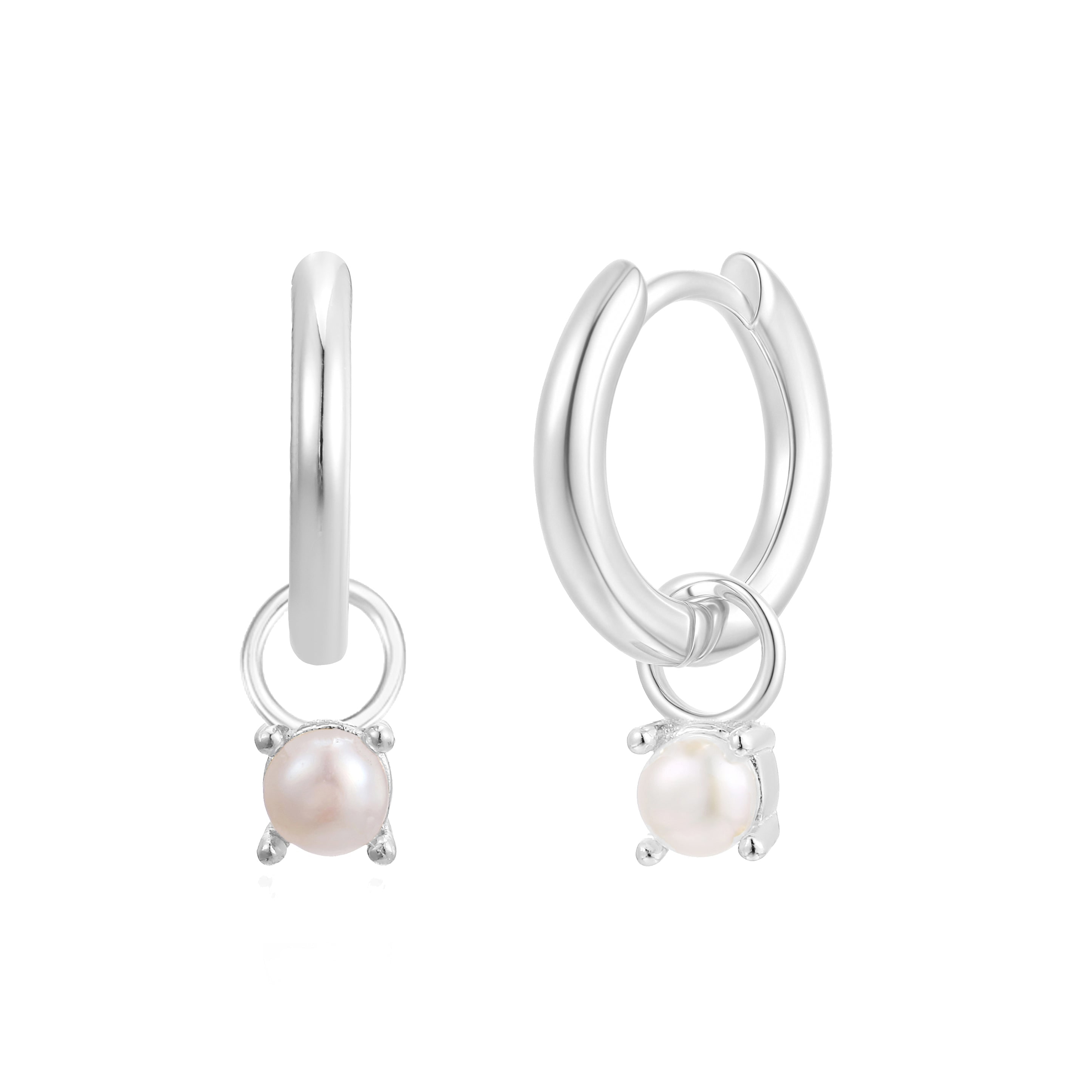 Gold Trip Women's White / Silver June Huggie Hoop Birthstone Charm Earrings In Silver In Metallic