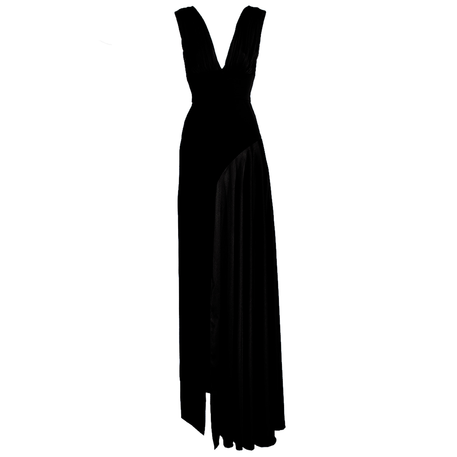 Alina Cernatescu Women's Diva Black Silk Maxi With Asymmetric Design And V-neckline Dress In Black