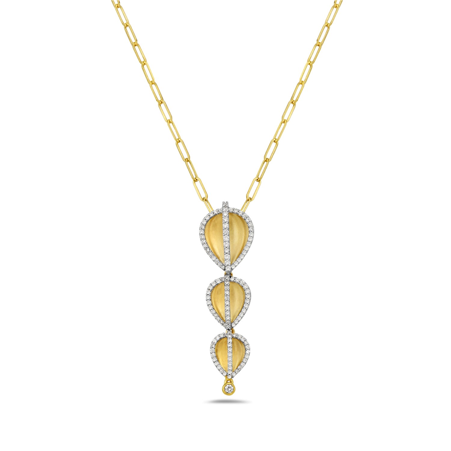 Artisan Women's Gold / White Designer Natural Diamond Three Tier Necklace Pendant In 14k Gold In Gold