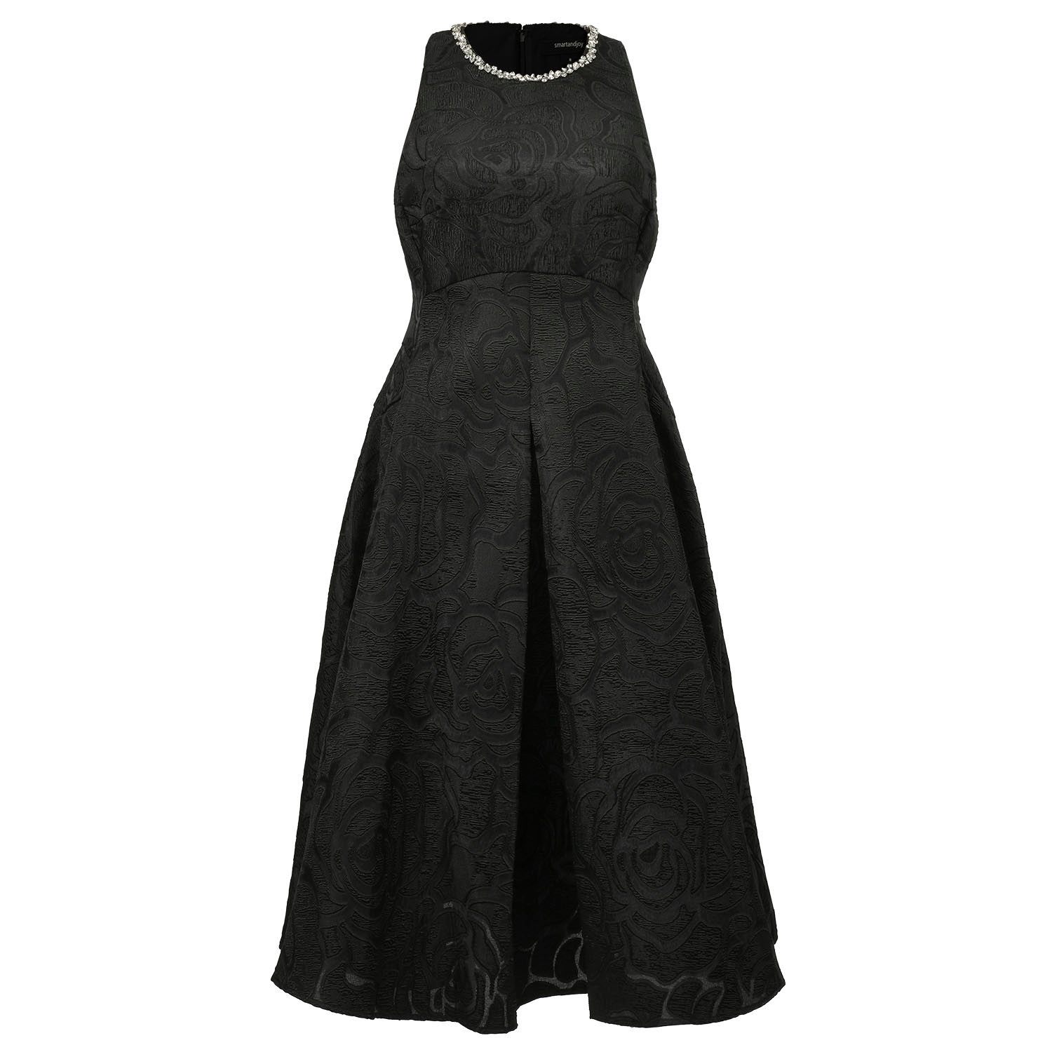 Smart And Joy Women's Fit-and-flare Collar Trim Textured Jacquard Dress - Black