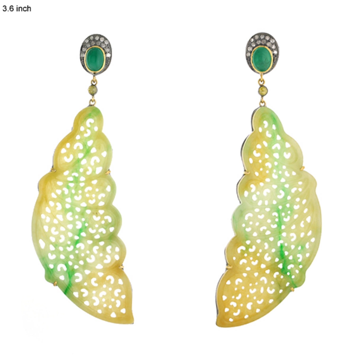 Artisan Women's Carved Multi-jade & Emerald Gemstone Pavé Diamond Dangle Earrings In Gold In Gold