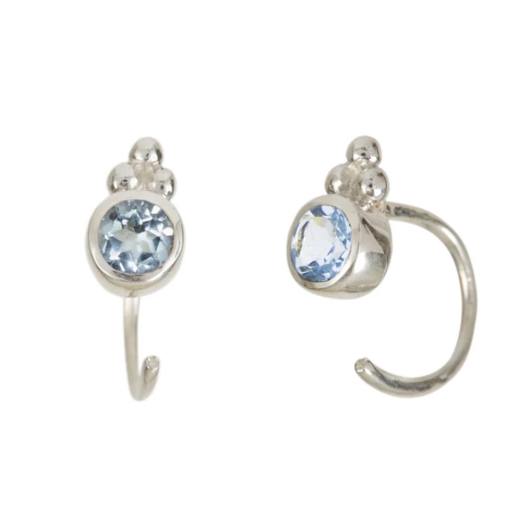 Charlotte's Web Jewellery Women's Holi Jewel Silver Stud Hoop Earrings - Blue Topaz In Blue