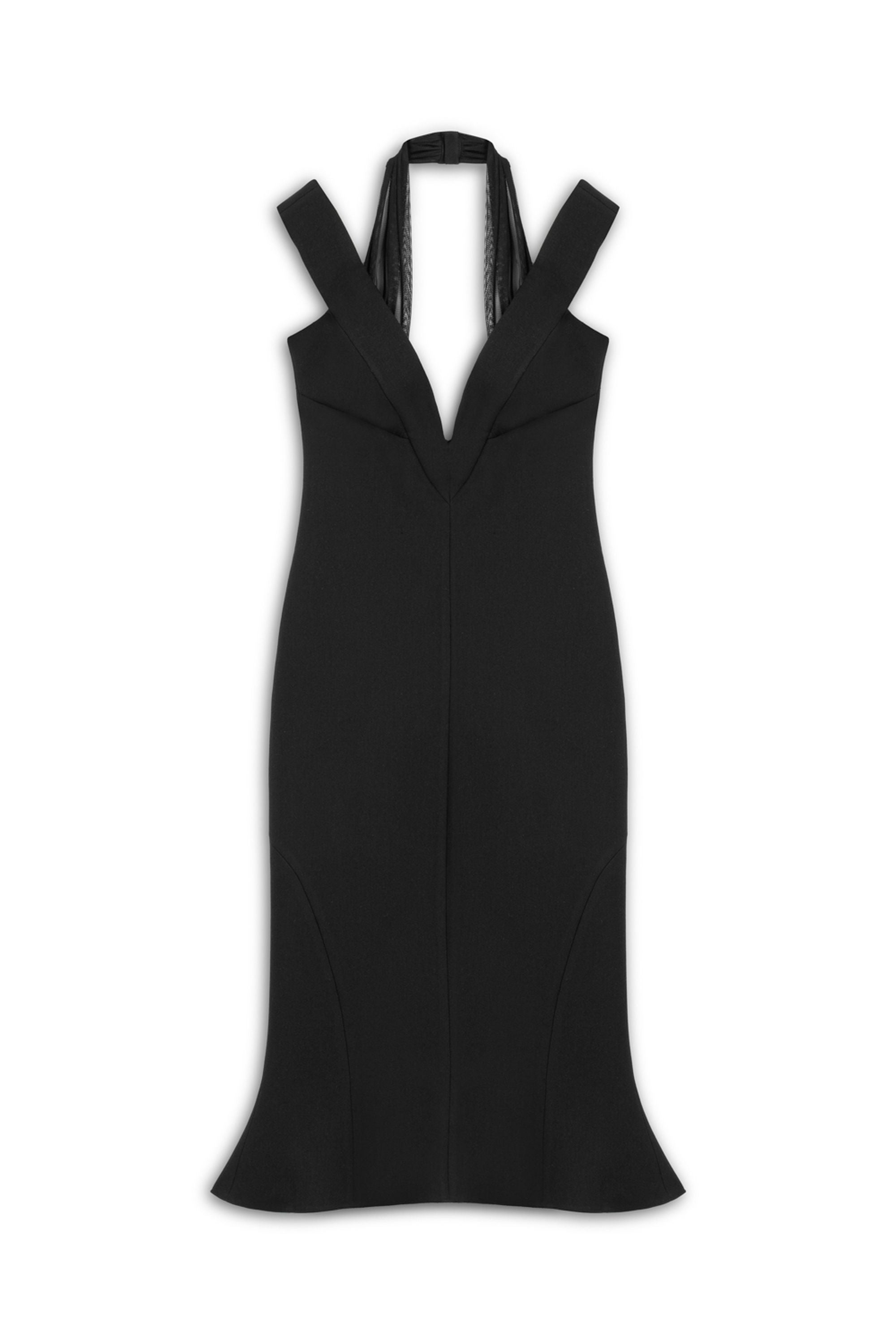 Nocturne Chiffon Detailed Midi Dress In Black