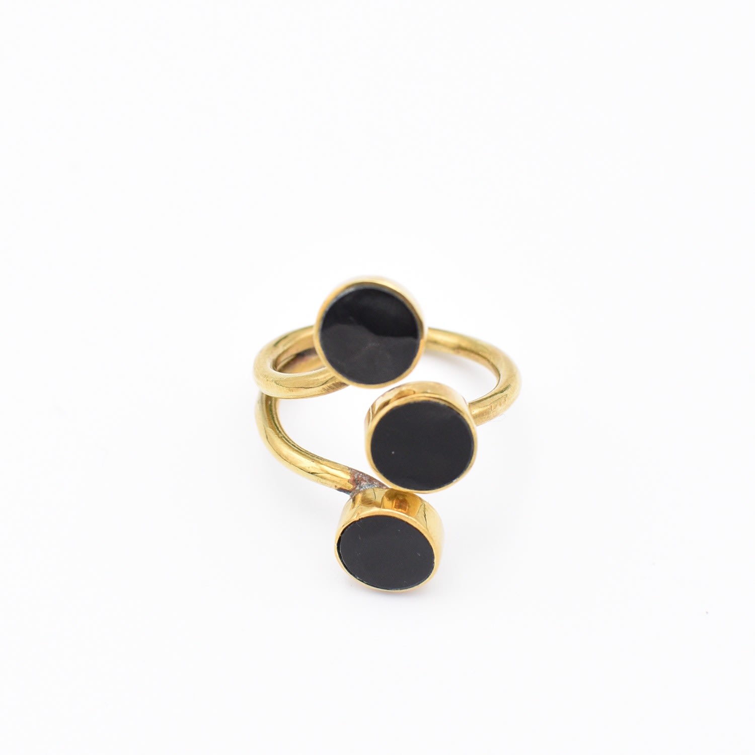 Lala Salama Women's Gold / Black Wazi Three Horn Adjustable Ring