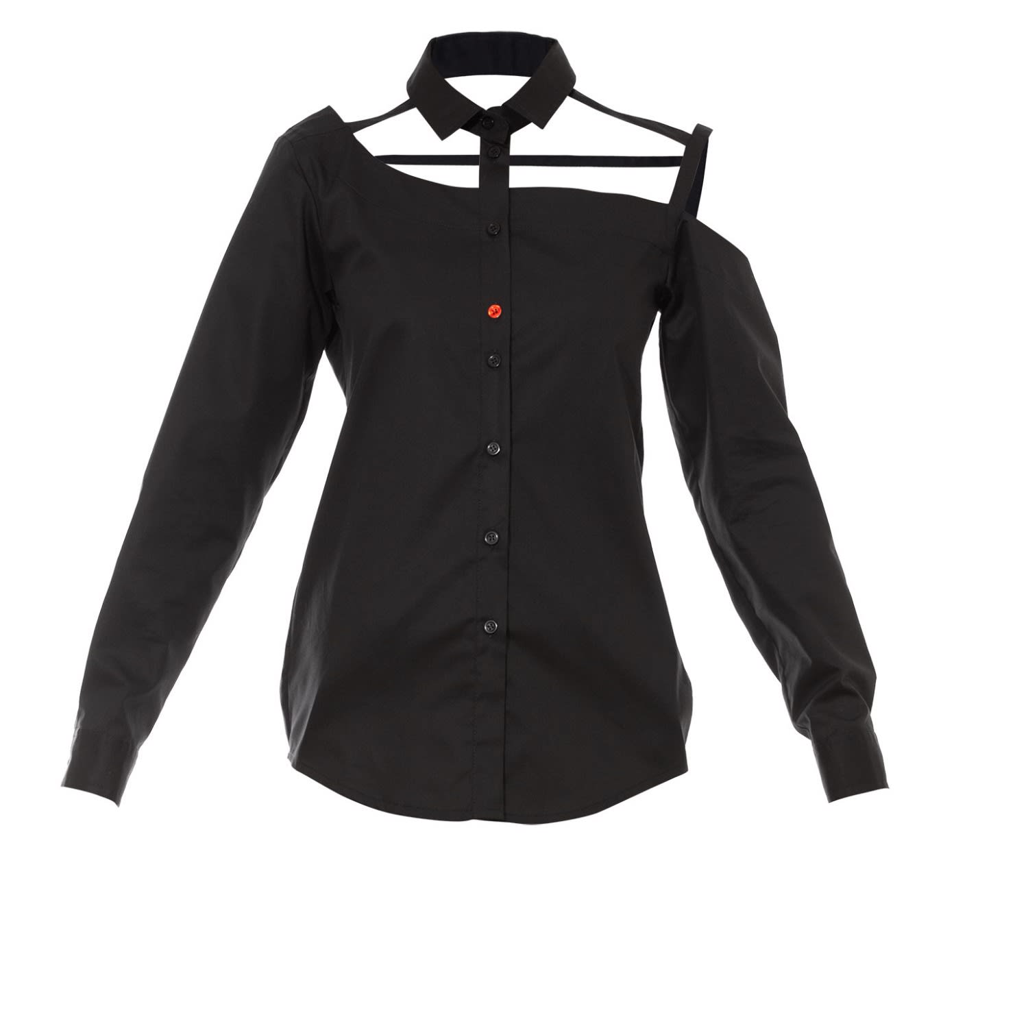 one shoulder black blouse