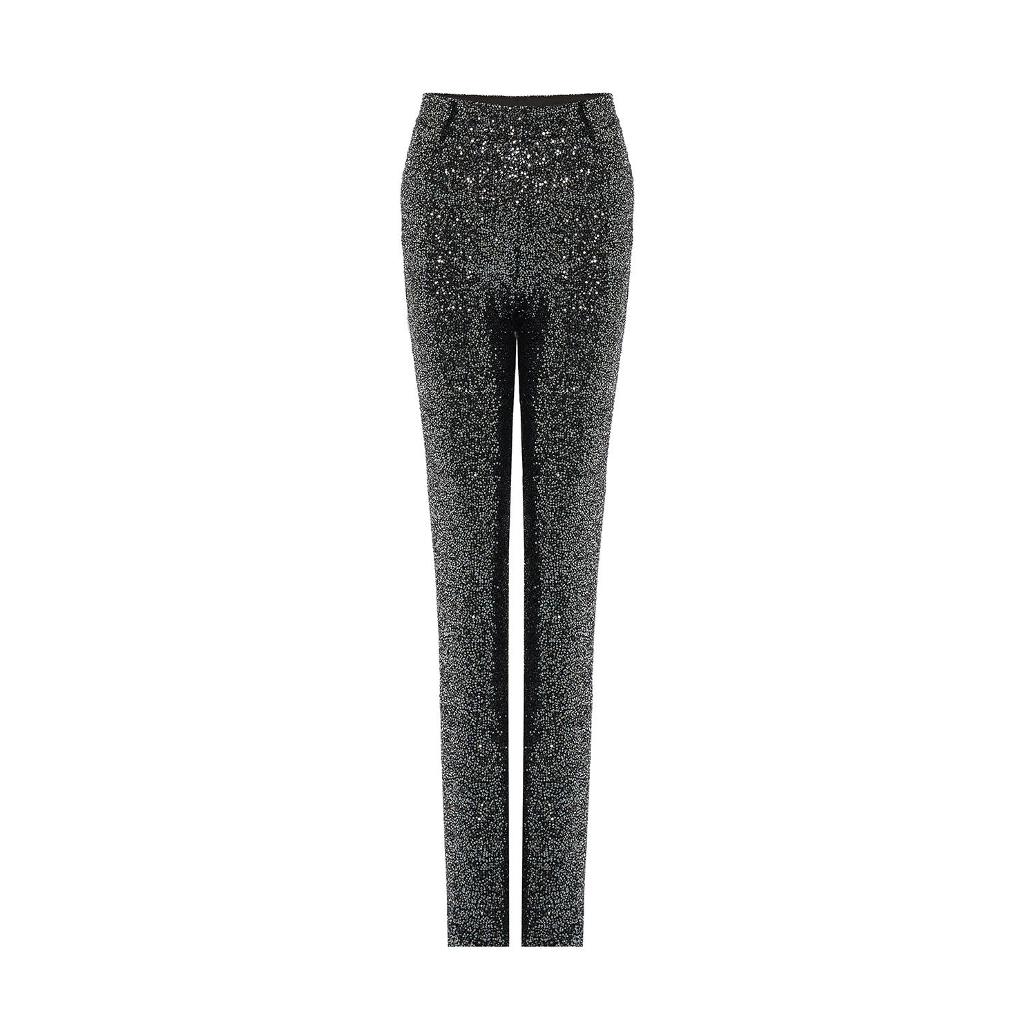 Rue Les Createurs Women's Grey Silver Sequin Trousers In Grey