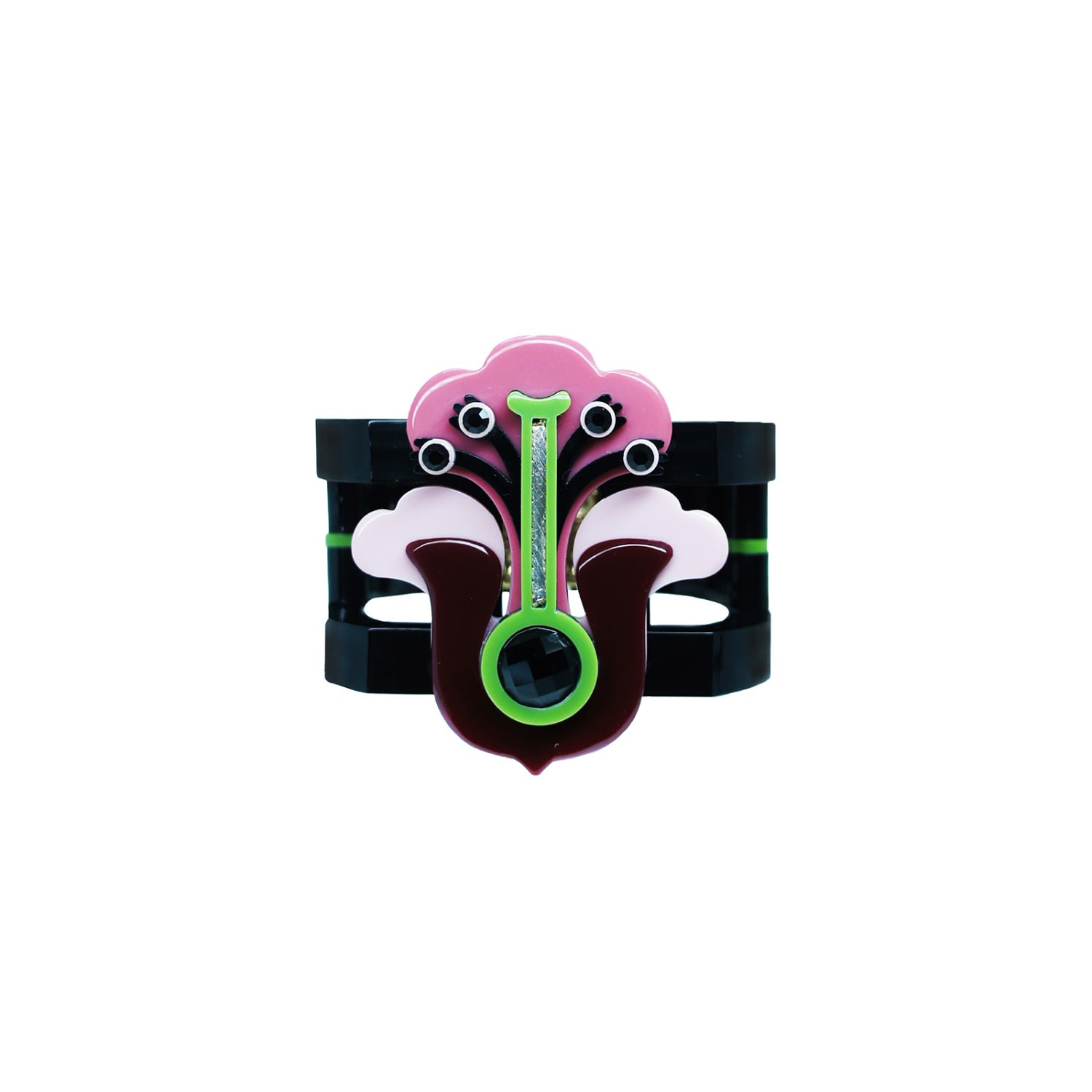 Women's Pink / Black Handmade Acrylic Bracelet Flamboyant Pink | Gissa Bicalho