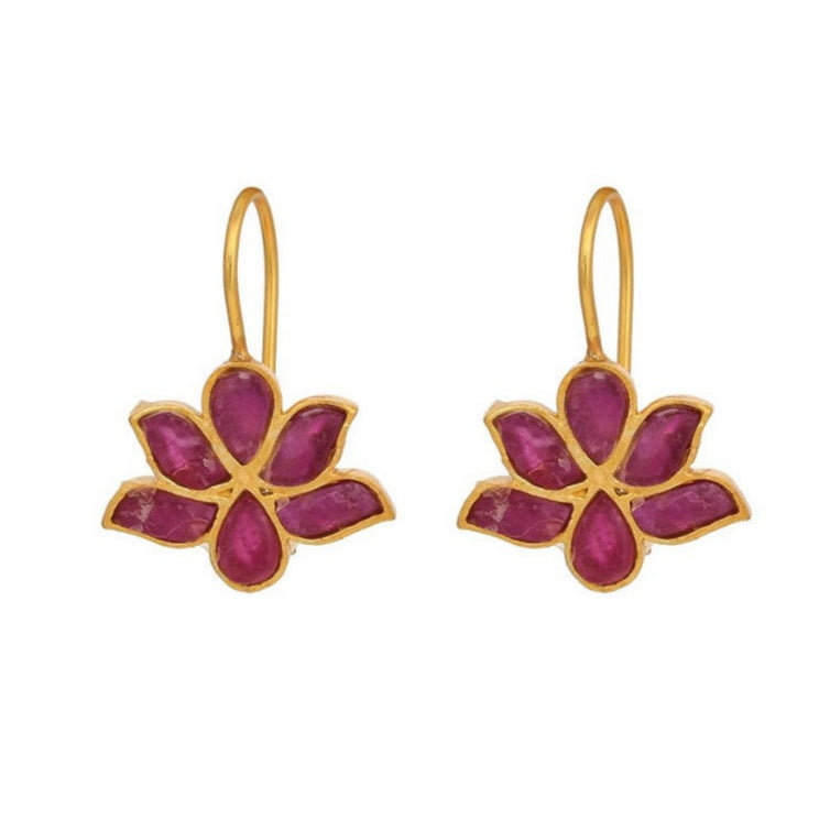 Opium Jewels Women's Gold / Red Water Lotus Earrings - Rubies