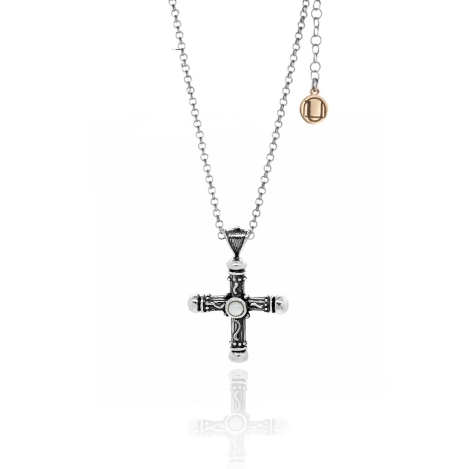 Unaloe Women's Silver / White Sakros Cross Necklace In Sterling Silver With Natural Mother Of Pearl