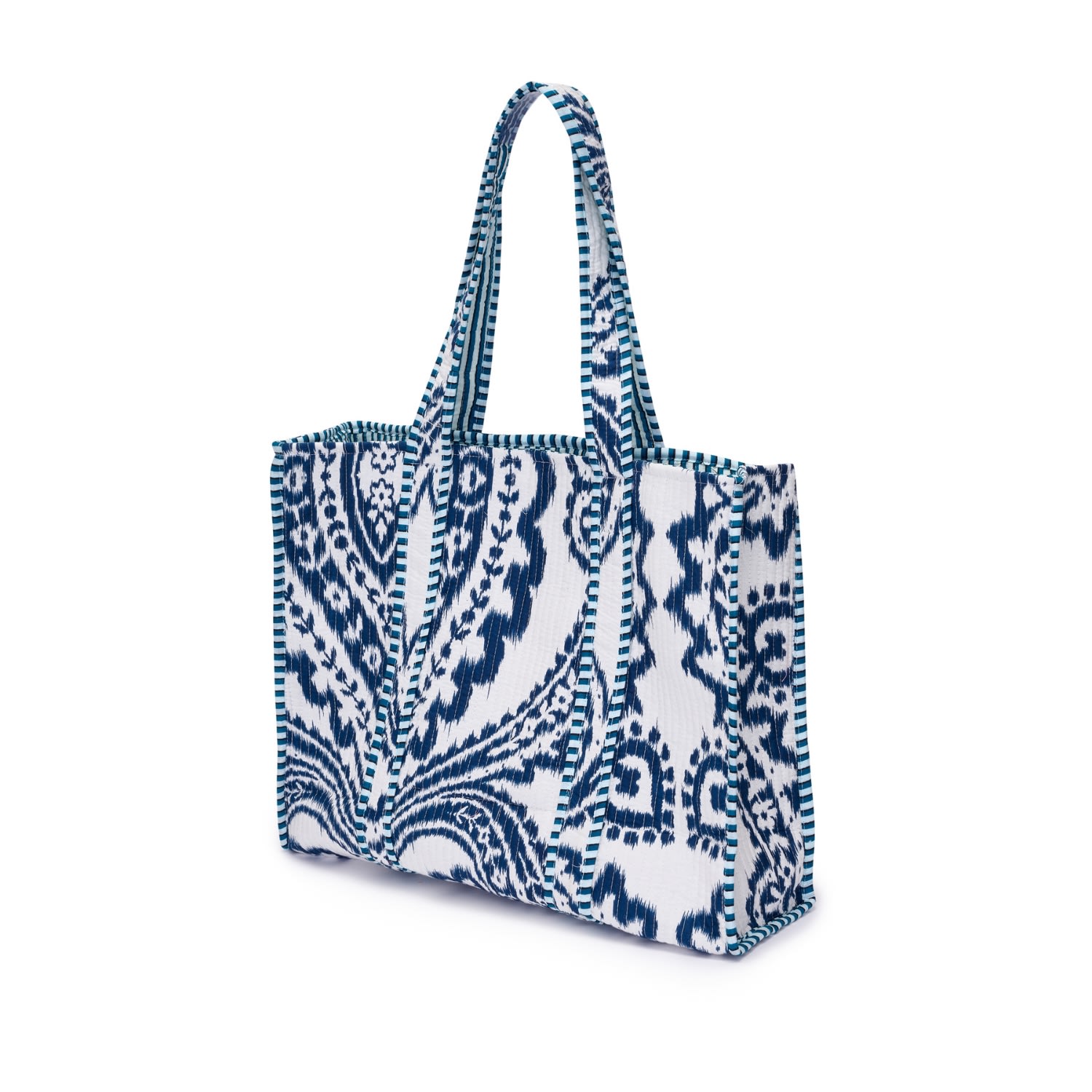 Women’s Cotton Tote Bag In Blue & White Ikat At Last...