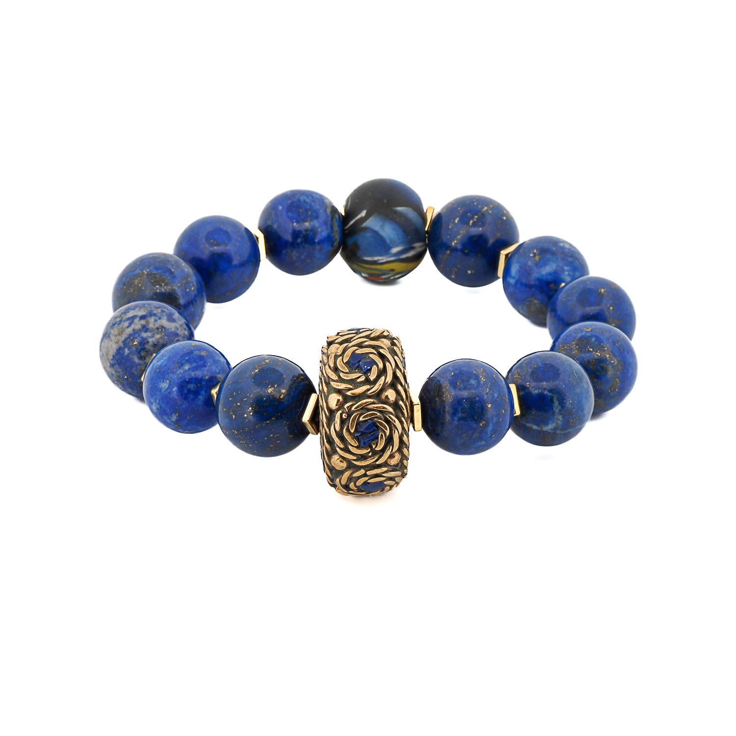 Women’s Gold / Blue Blue Lapis Lazuli Gemstone Chunky Beaded Bracelet - Blue Ebru Jewelry