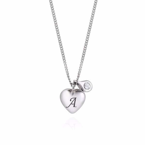 Heart Initial Diamond Necklace Silver Letter M Lee Renee Wolf Badger