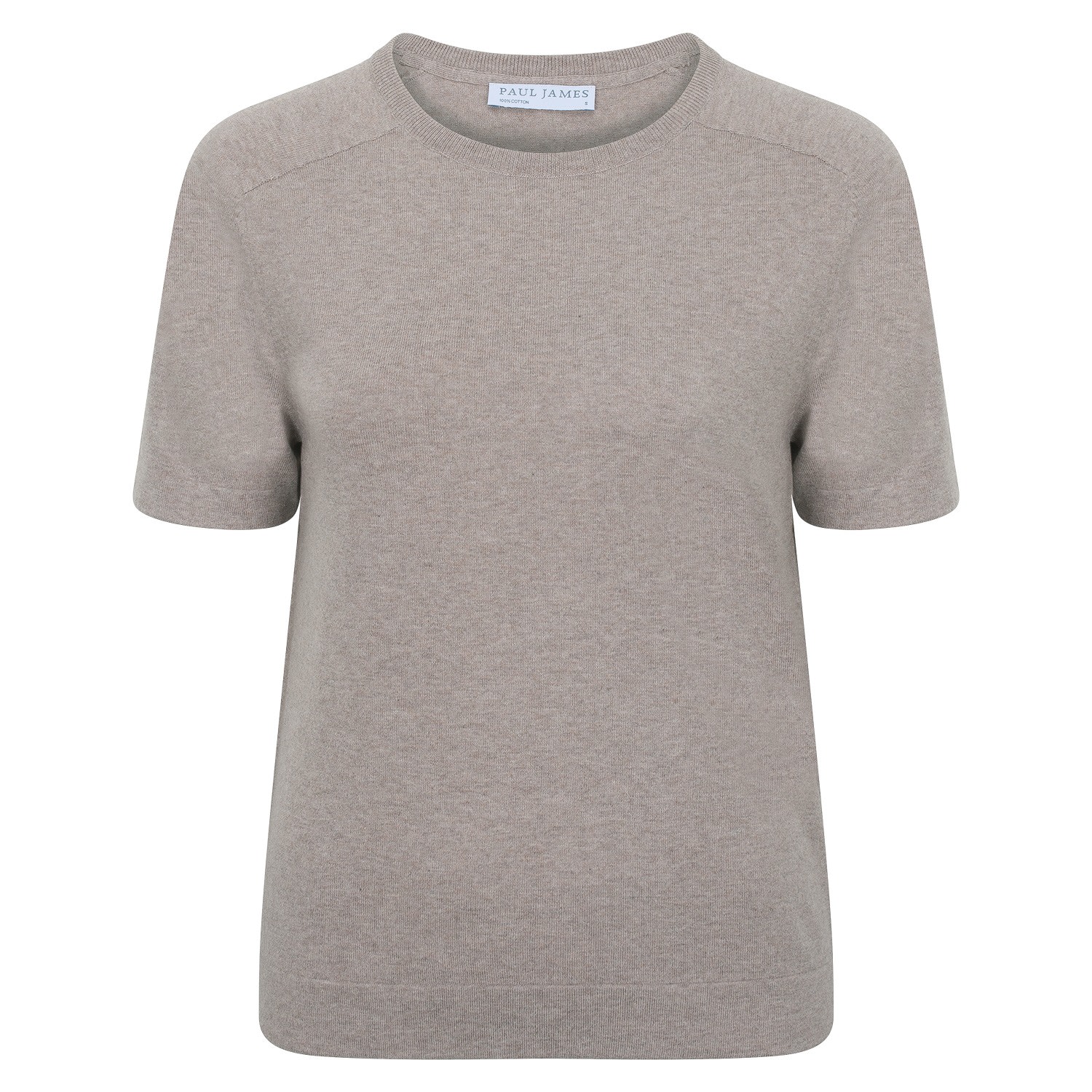 Paul James Knitwear Neutrals / Brown Womens Ultra Fine Cotton Cassie Saddle Shoulder Knitted T-shirt - Mushroom In Brown