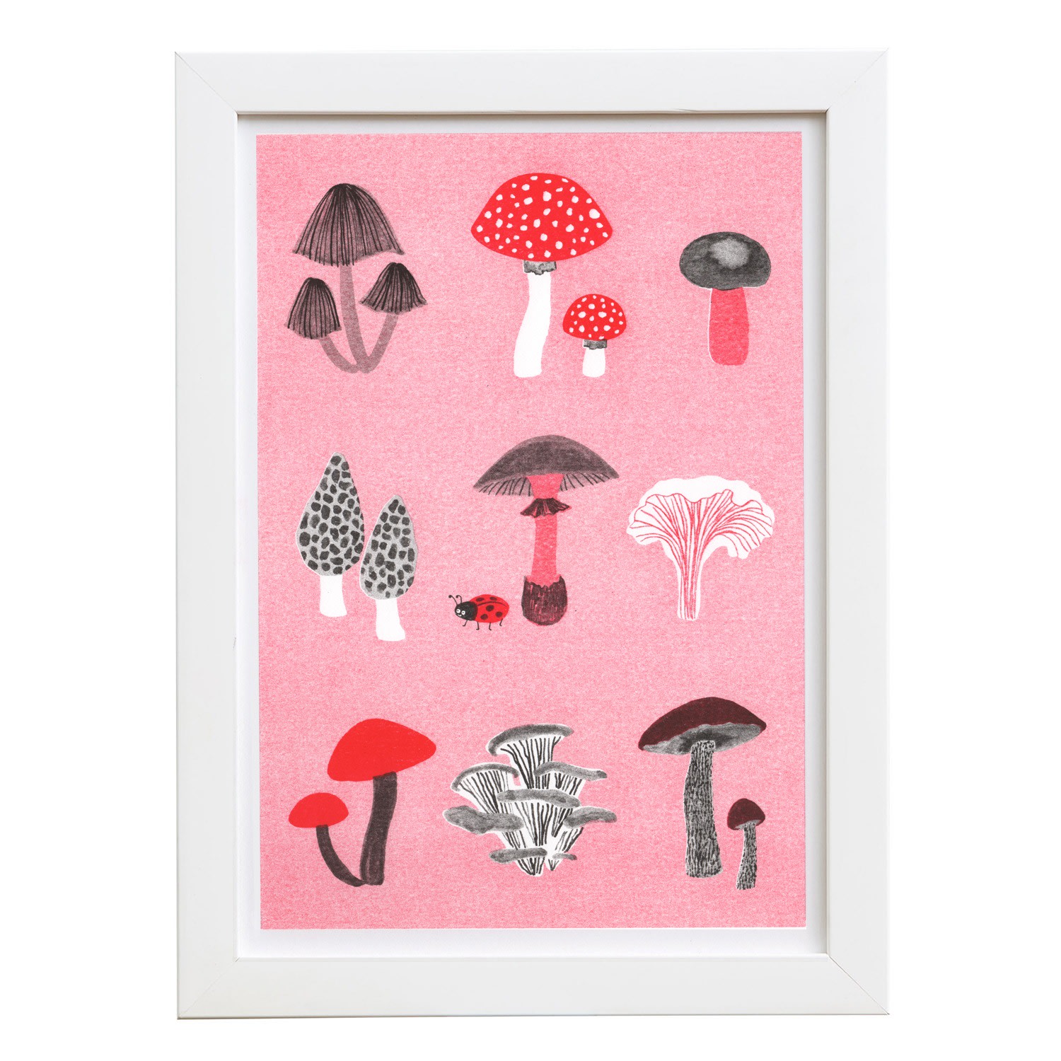 Red Mushroom Medley Risograph Print Rosa & Clara Designs