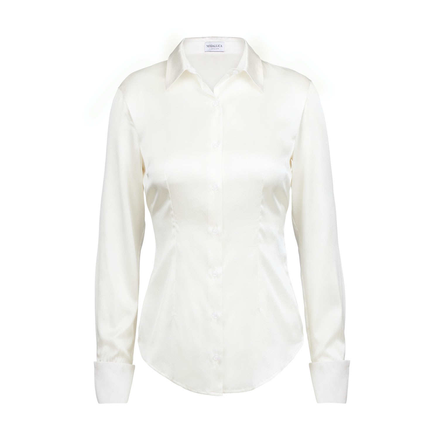 Modallica Women's Viva - White Organic Ahimsa Peace Silk Fitted Shirt In White