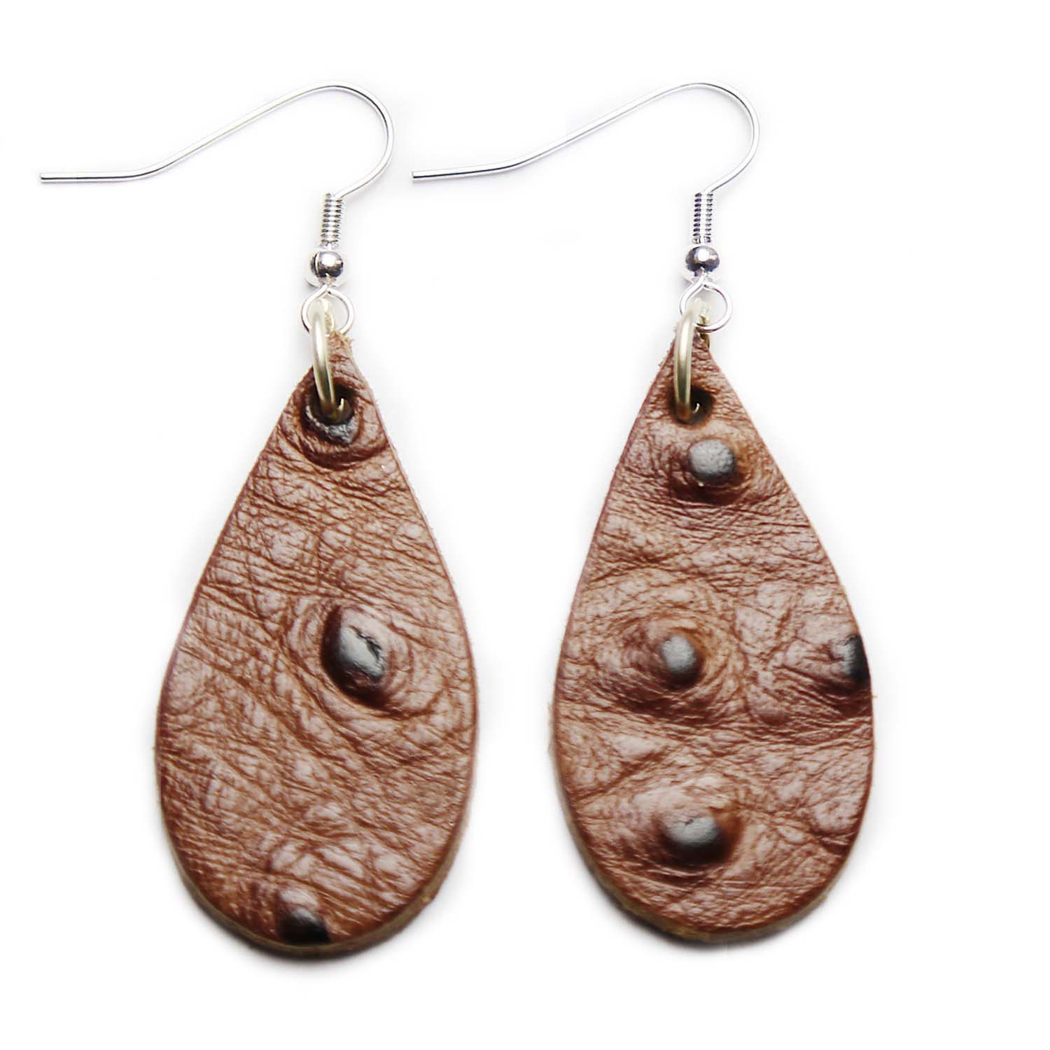 Women’s Auricle Brown Ostrich Print Leather Earrings N’damus London