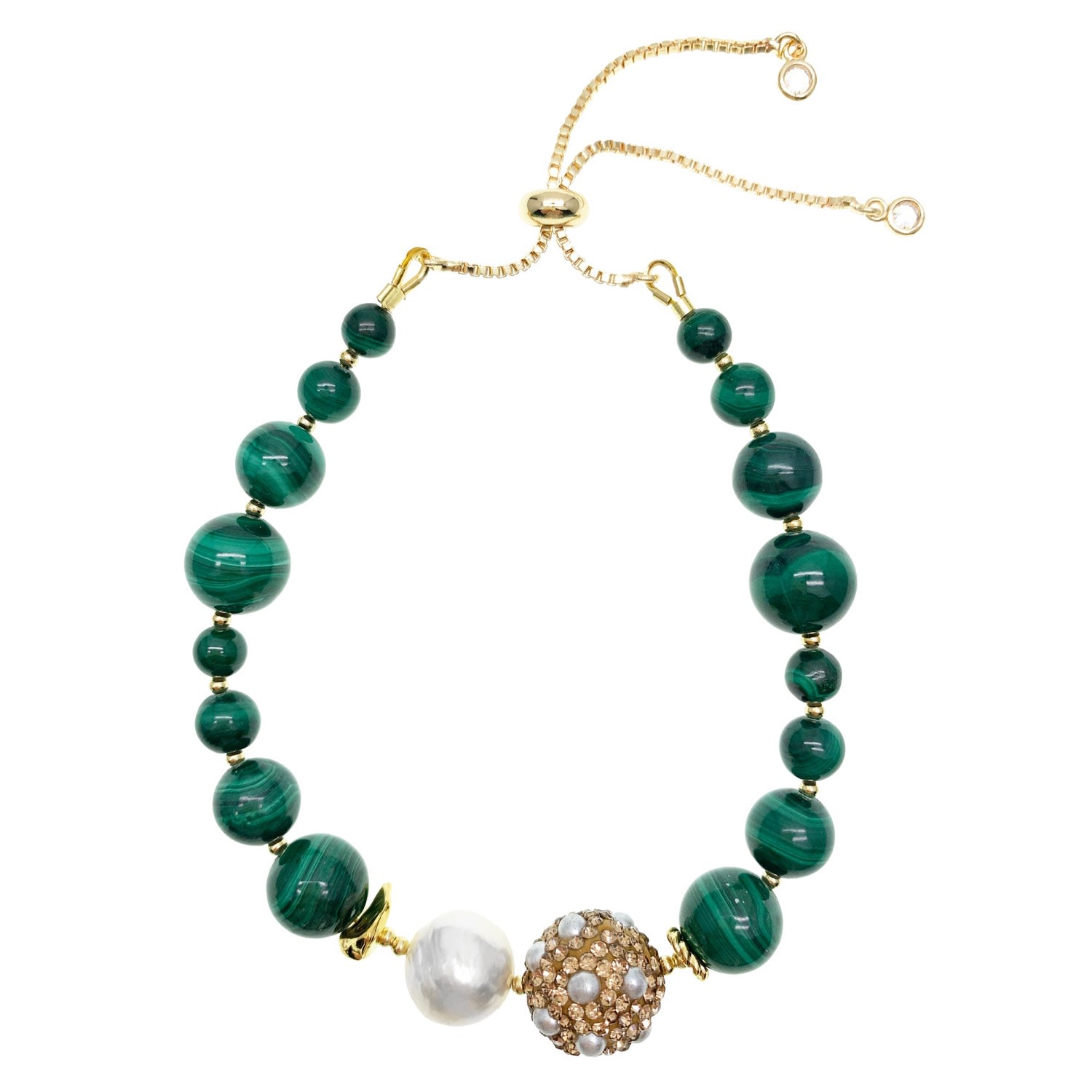 Women’s Green Malachite With Freshwater Pearl & Rhinestone Bracelet Farra