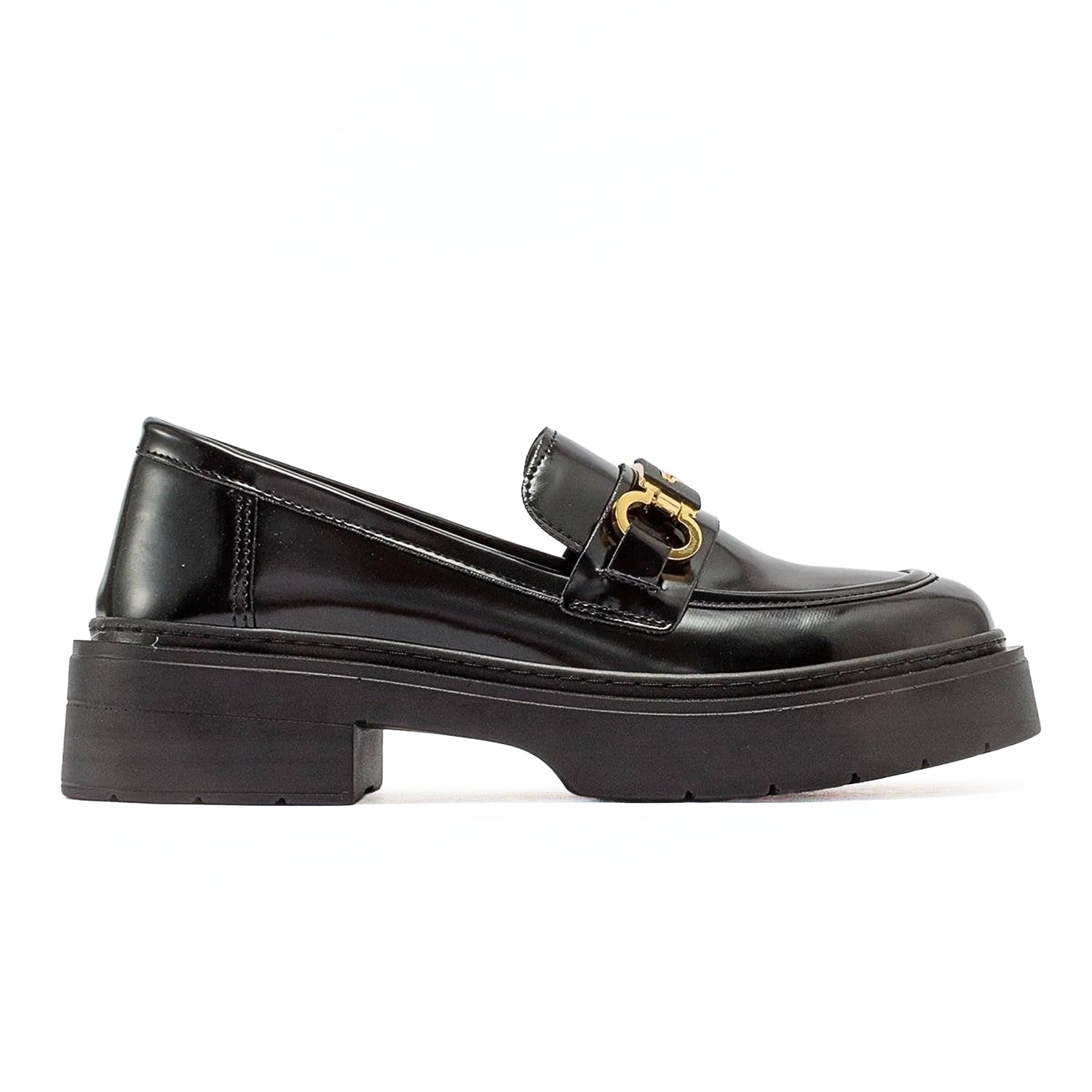 Prologue Shoes Women's Simone - Black Patent Bit Platform Loafers In Black