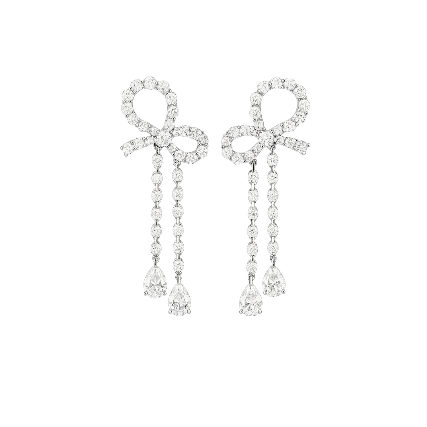 The Gala Women's Silver Belle Bow Crystal Drop Earrings In White