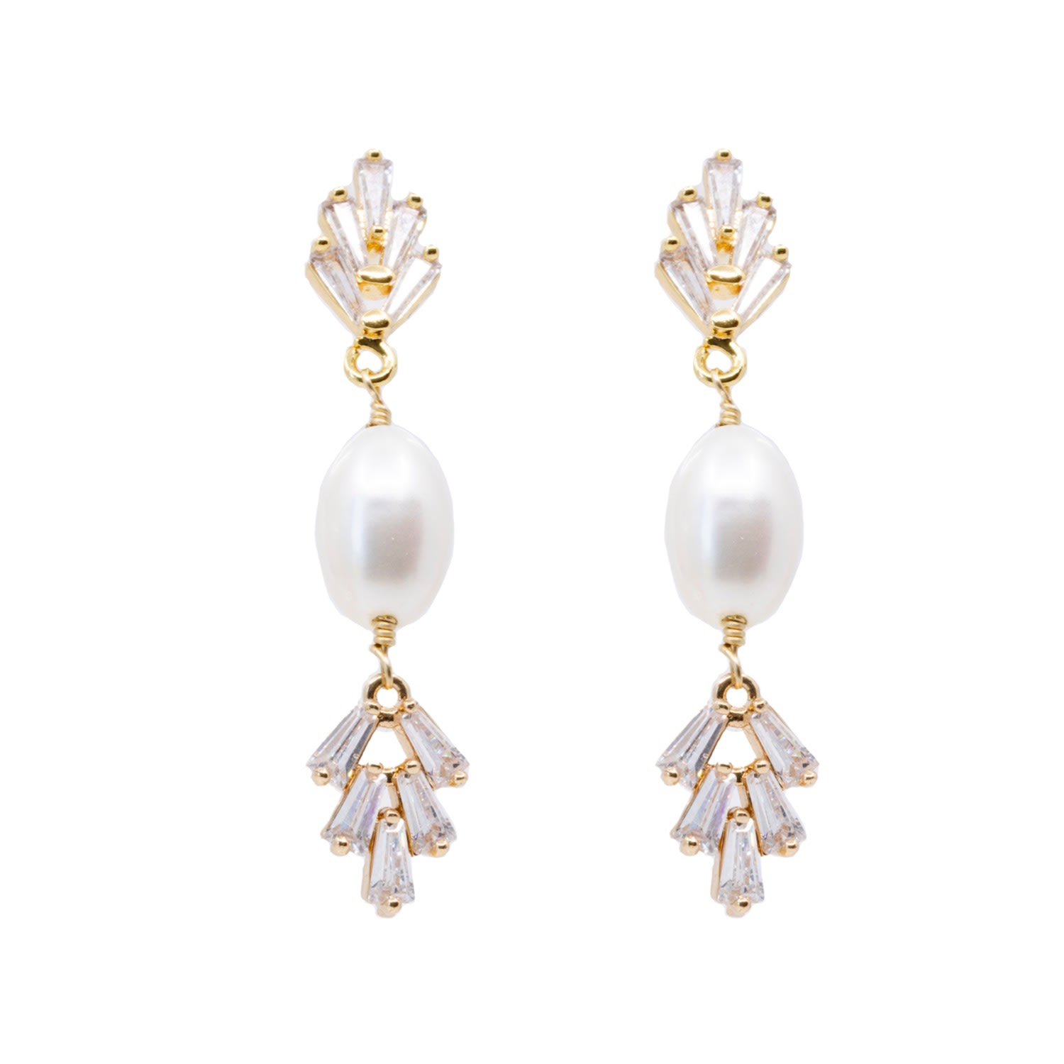 Women’s Gold Eugénie Zirconia & Pearls Earrings Maison Salvat