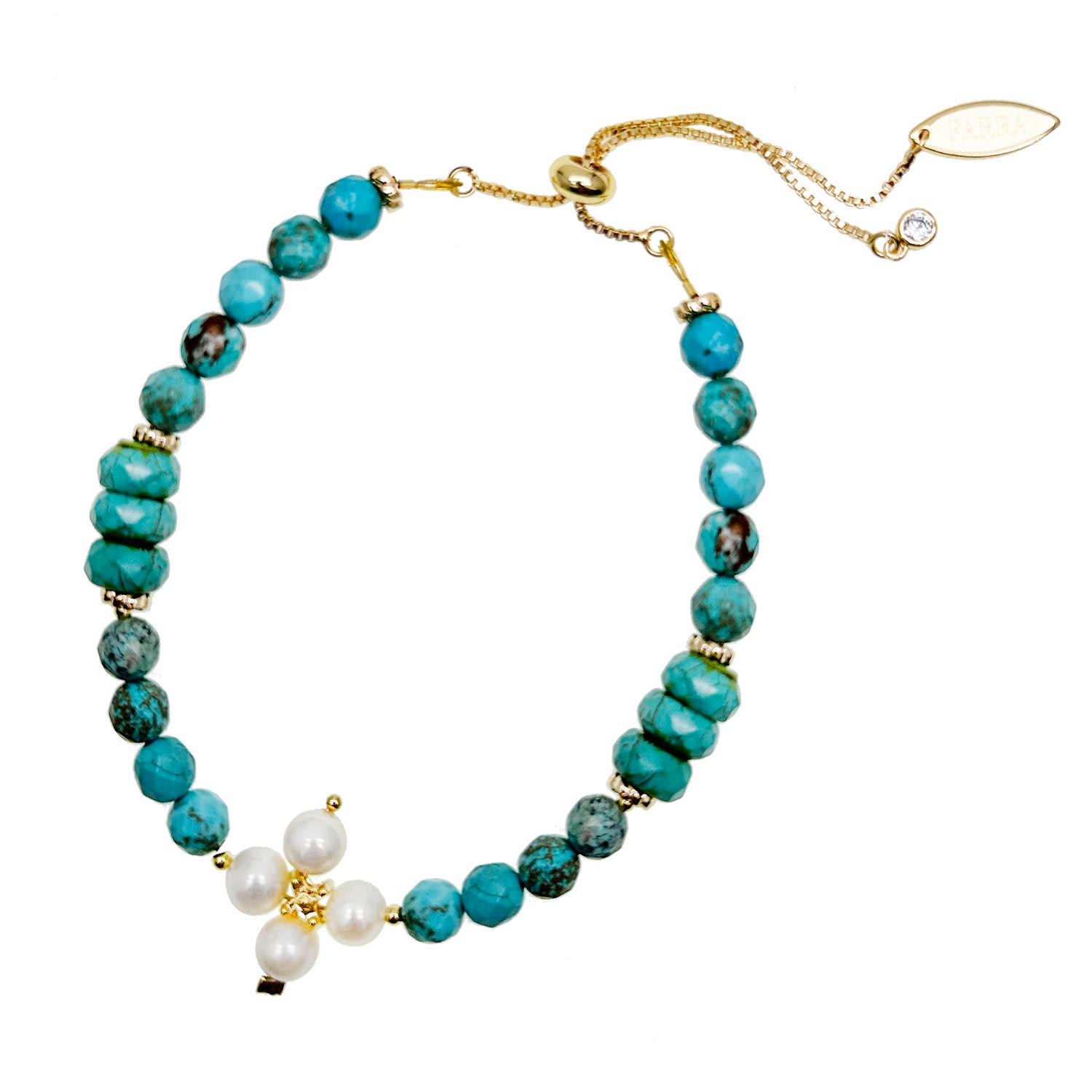 Women’s Blue / White Turquoise With Flower Pearls Adjustable Bracelet Farra