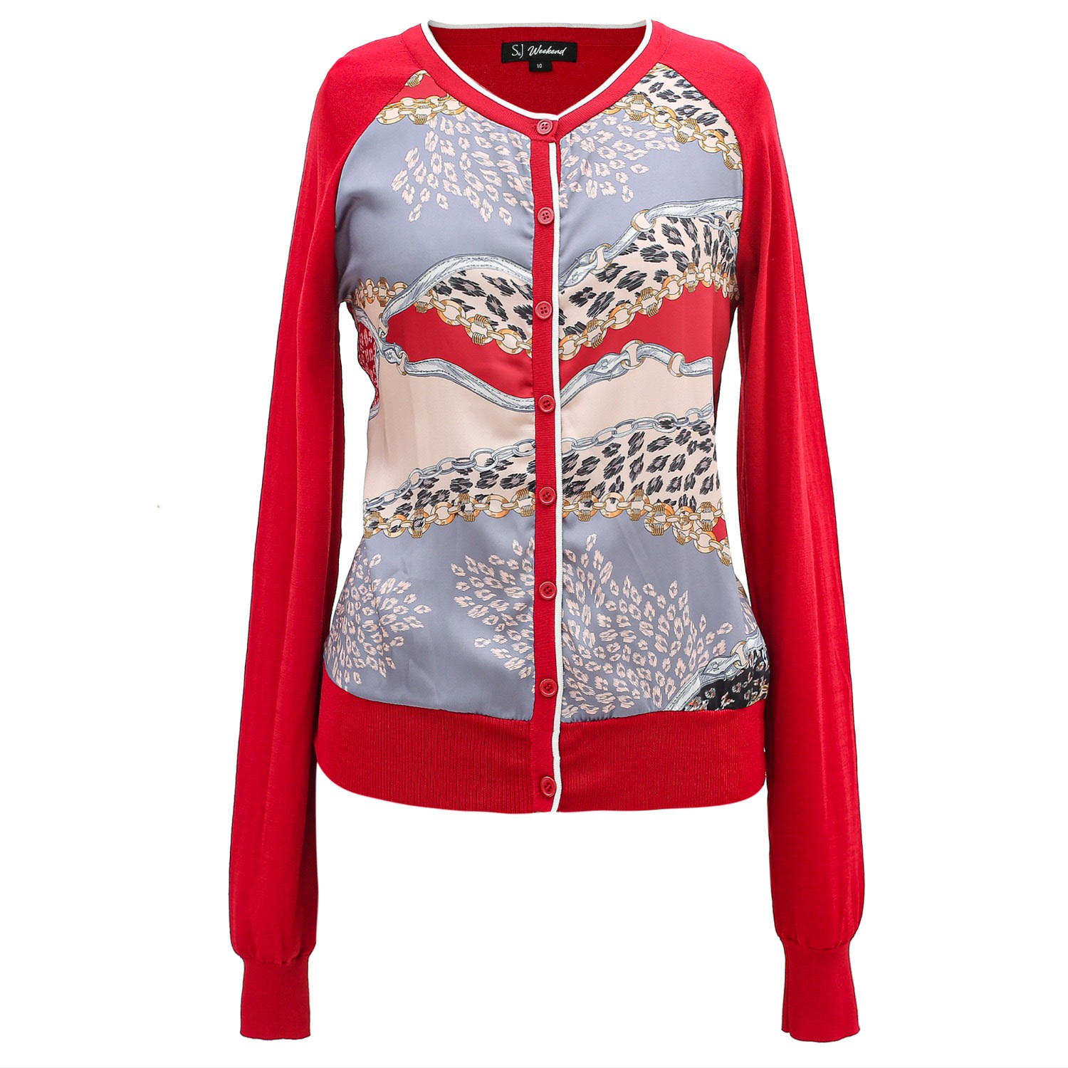 Women's Cardigan Printed In Front -Red